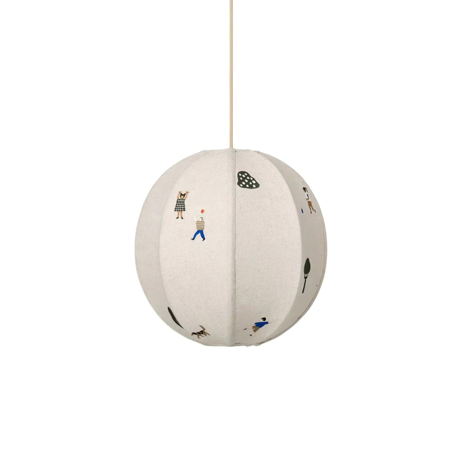 Ritta Lampada a Sospensione con Sfera di Carta e Disegno