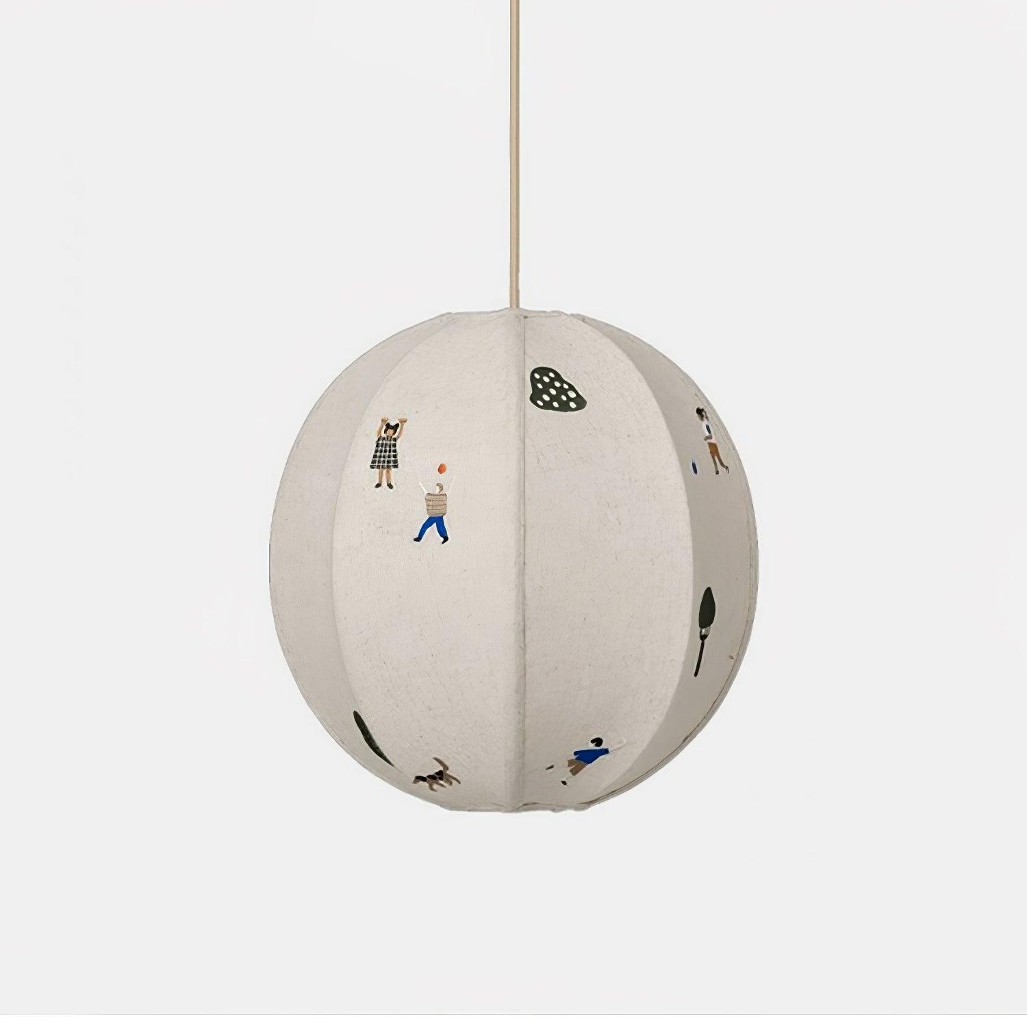 Ritta Lampada a Sospensione con Sfera di Carta e Disegno