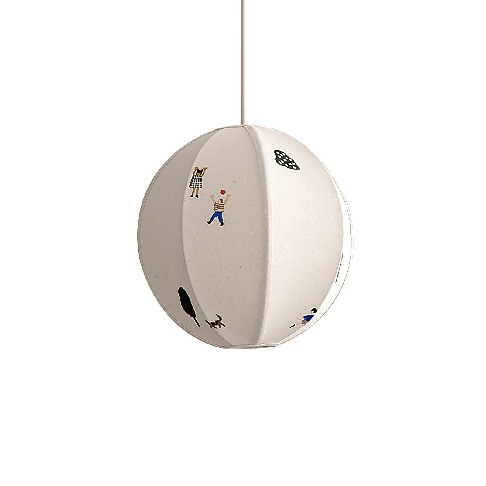 Ritta Lampada a Sospensione con Sfera di Carta e Disegno