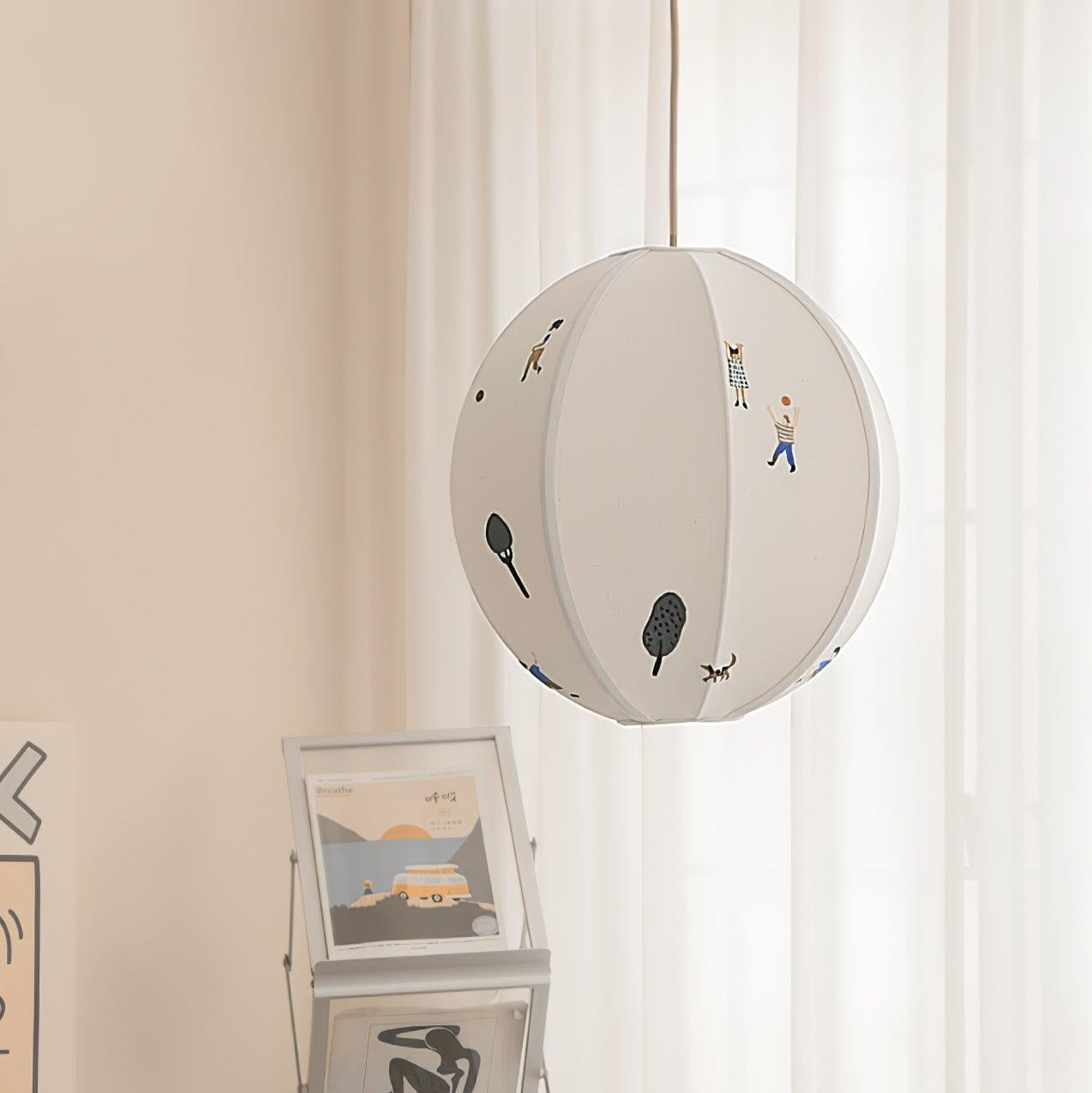 Ritta Lampada a Sospensione con Sfera di Carta e Disegno