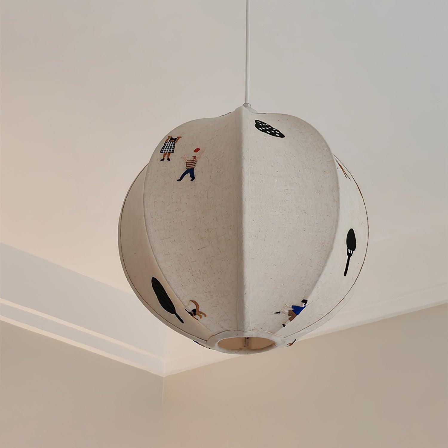 Ritta Lampada a Sospensione con Sfera di Carta e Disegno