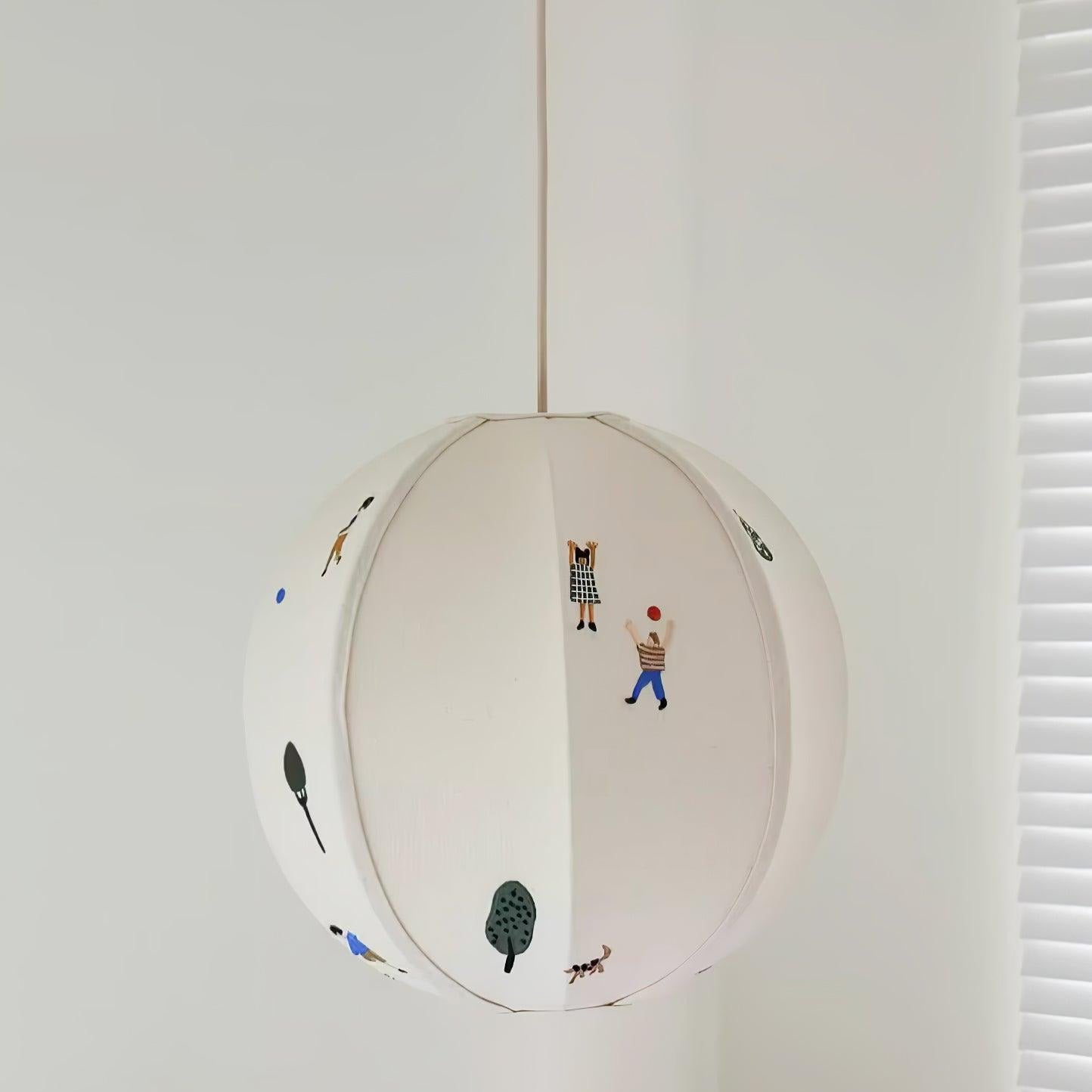 Ritta Lampada a Sospensione con Sfera di Carta e Disegno