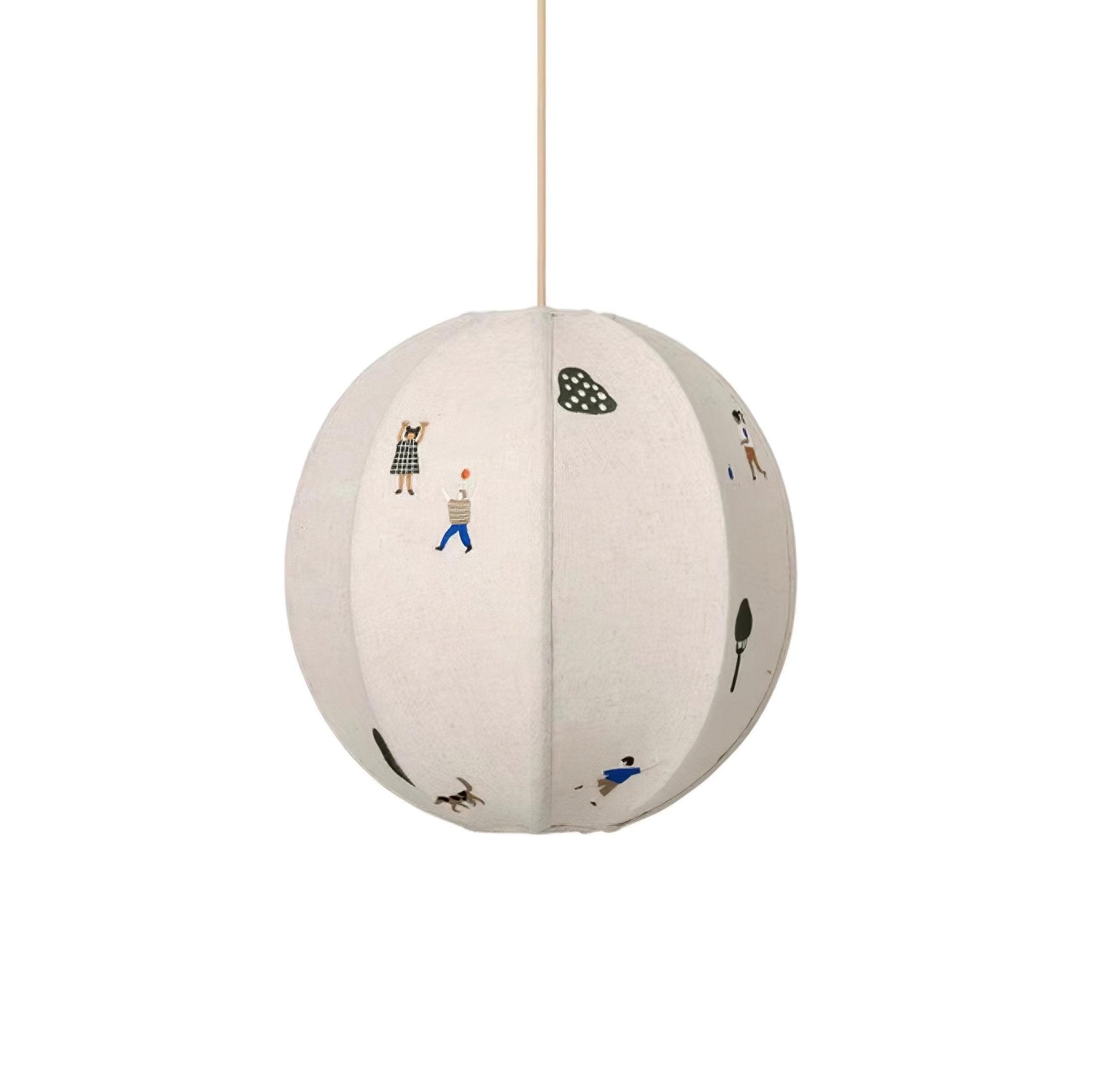 Ritta Lampada a Sospensione con Sfera di Carta e Disegno