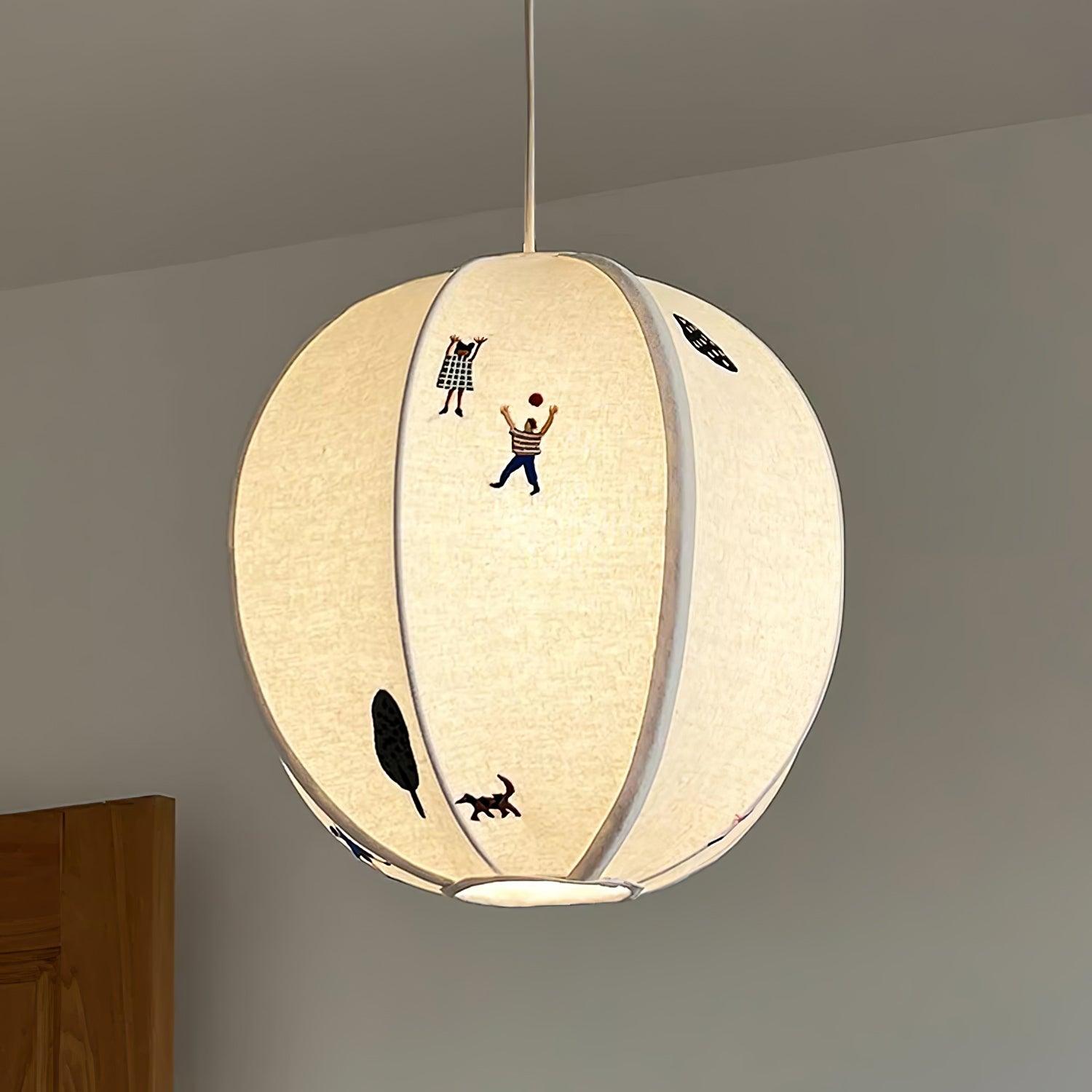 Ritta Lampada a Sospensione con Sfera di Carta e Disegno
