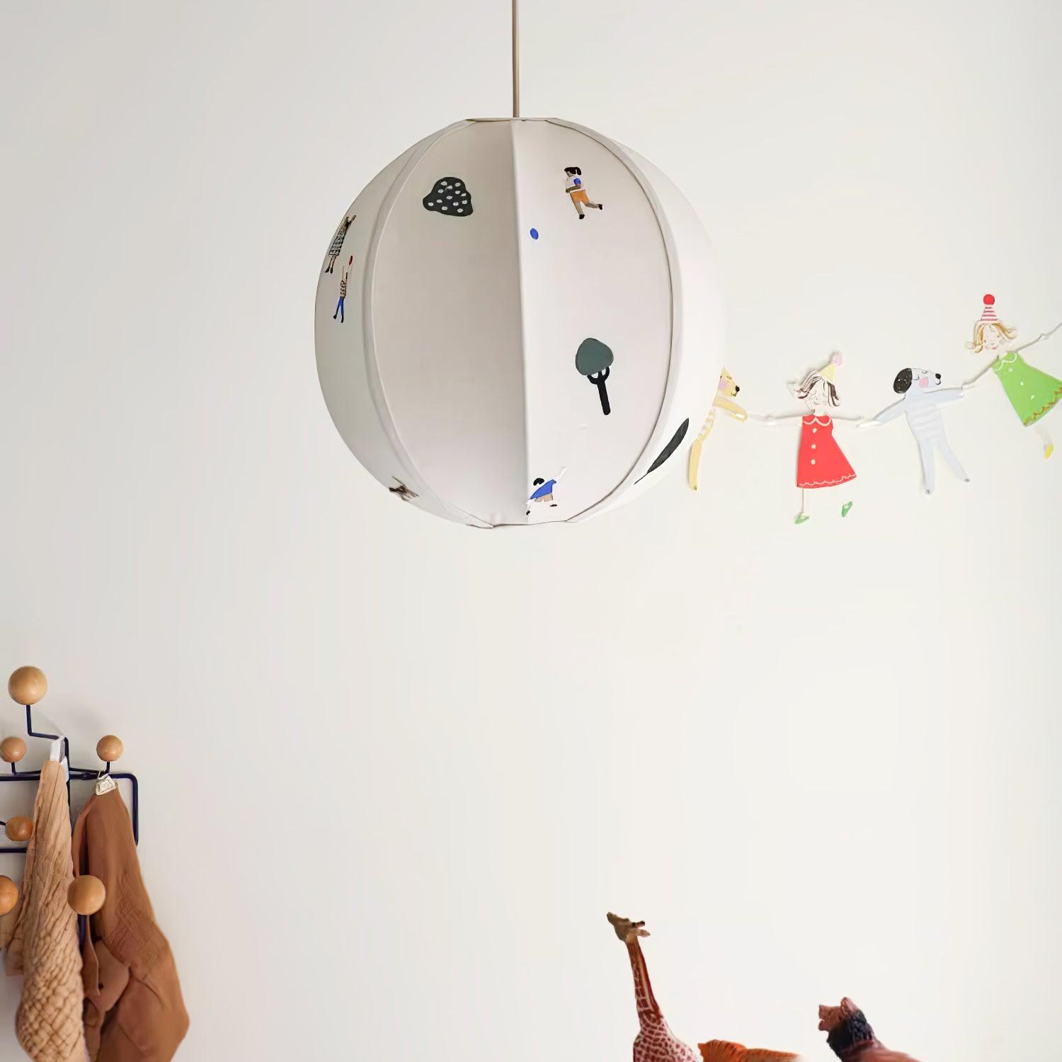 Ritta Lampada a Sospensione con Sfera di Carta e Disegno