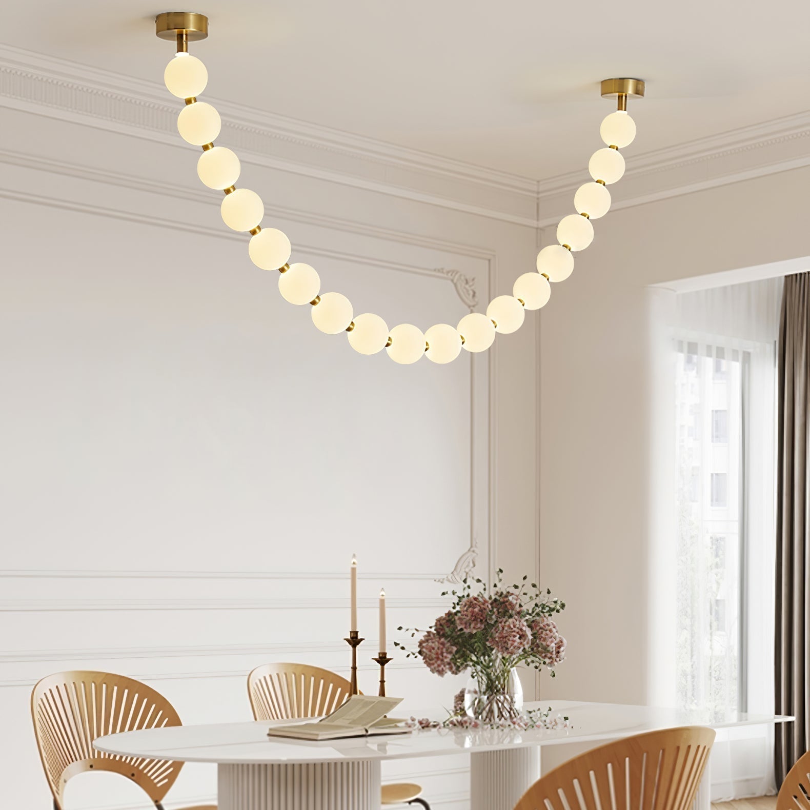 Pearl Glass Necklace Balls Chandelier - Blowlighting