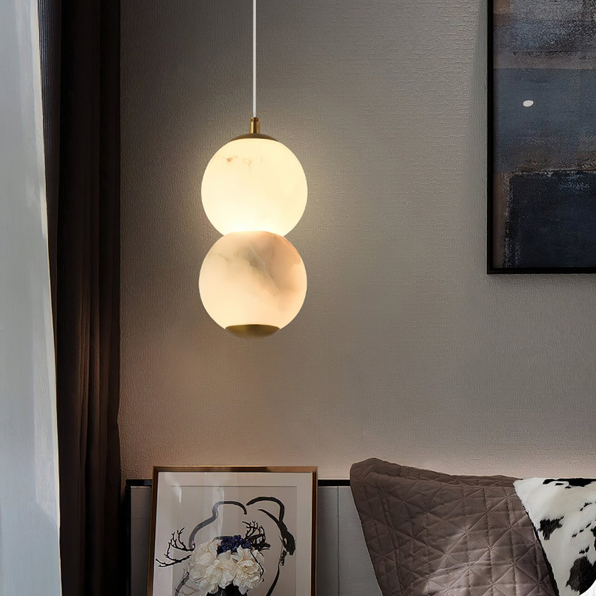 Elore Modern Minimalist Pearl Alabaster Pendant Light - Lamp Copper