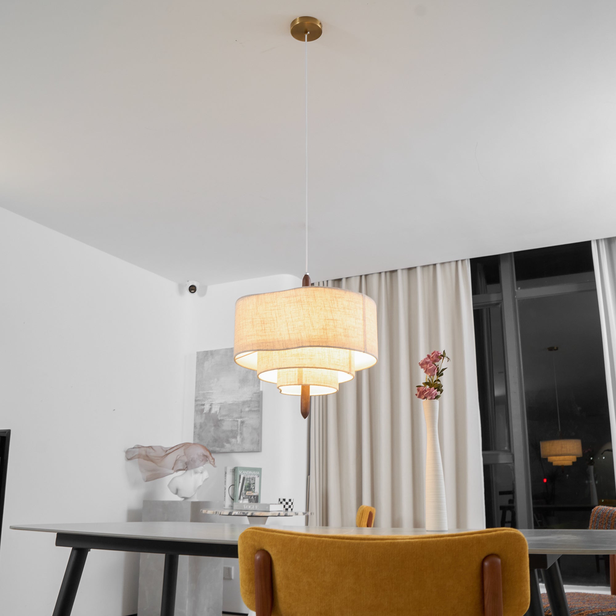 Altheus Premium Nordic Pebble Fabric Metal Pendant Lamp - Lamp Copper