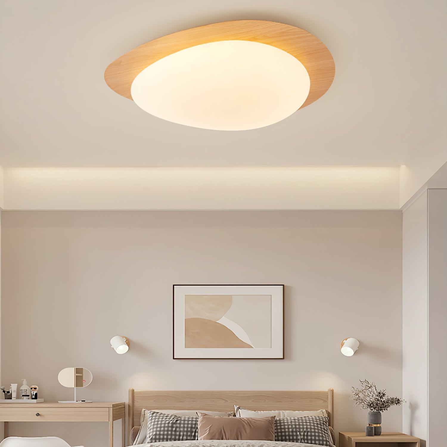 Muto Lampada da Soffitto a Forma di Ciottolo in Noce