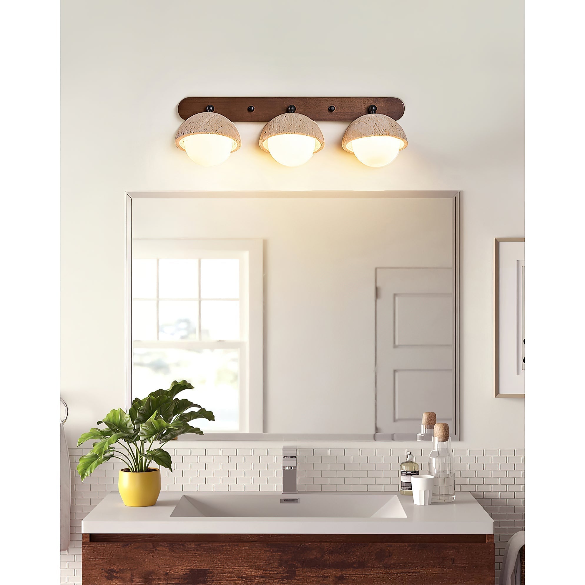 Vodora Modern Minimalist Wood Travertine Wall Sconce Wall Lamp - Lamp Copper