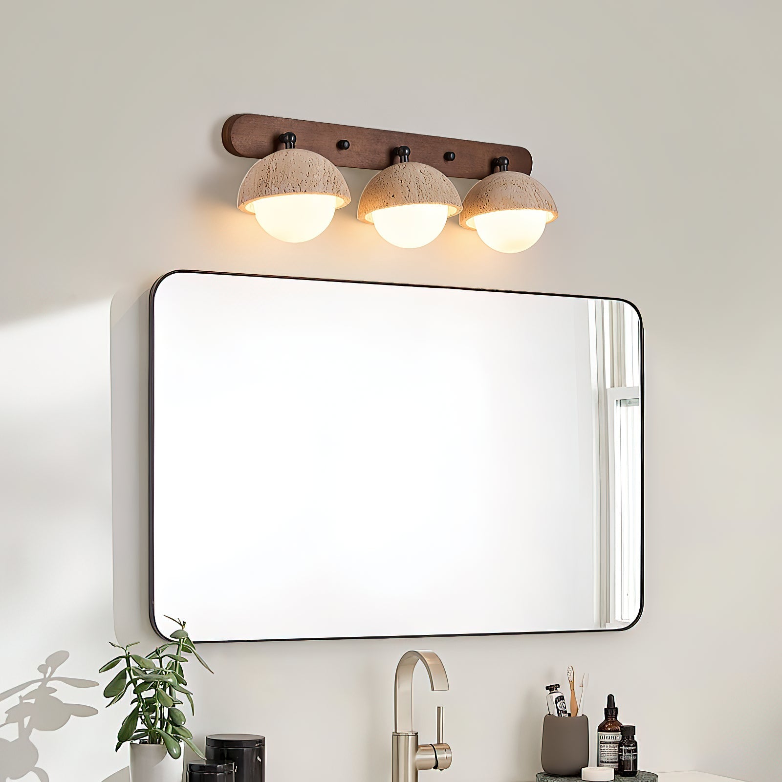 Vodora Modern Minimalist Wood Travertine Wall Sconce Wall Lamp - Lamp Copper