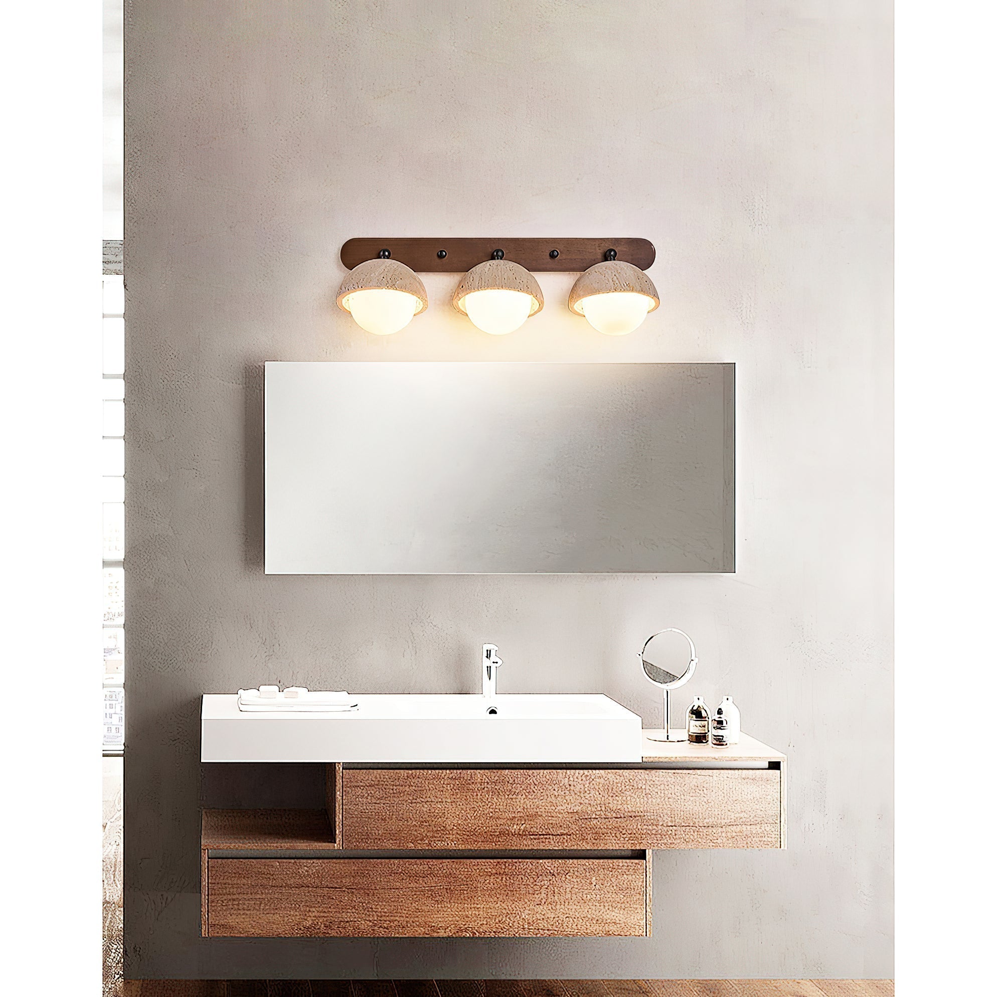 Vodora Modern Minimalist Wood Travertine Wall Sconce Wall Lamp - Lamp Copper