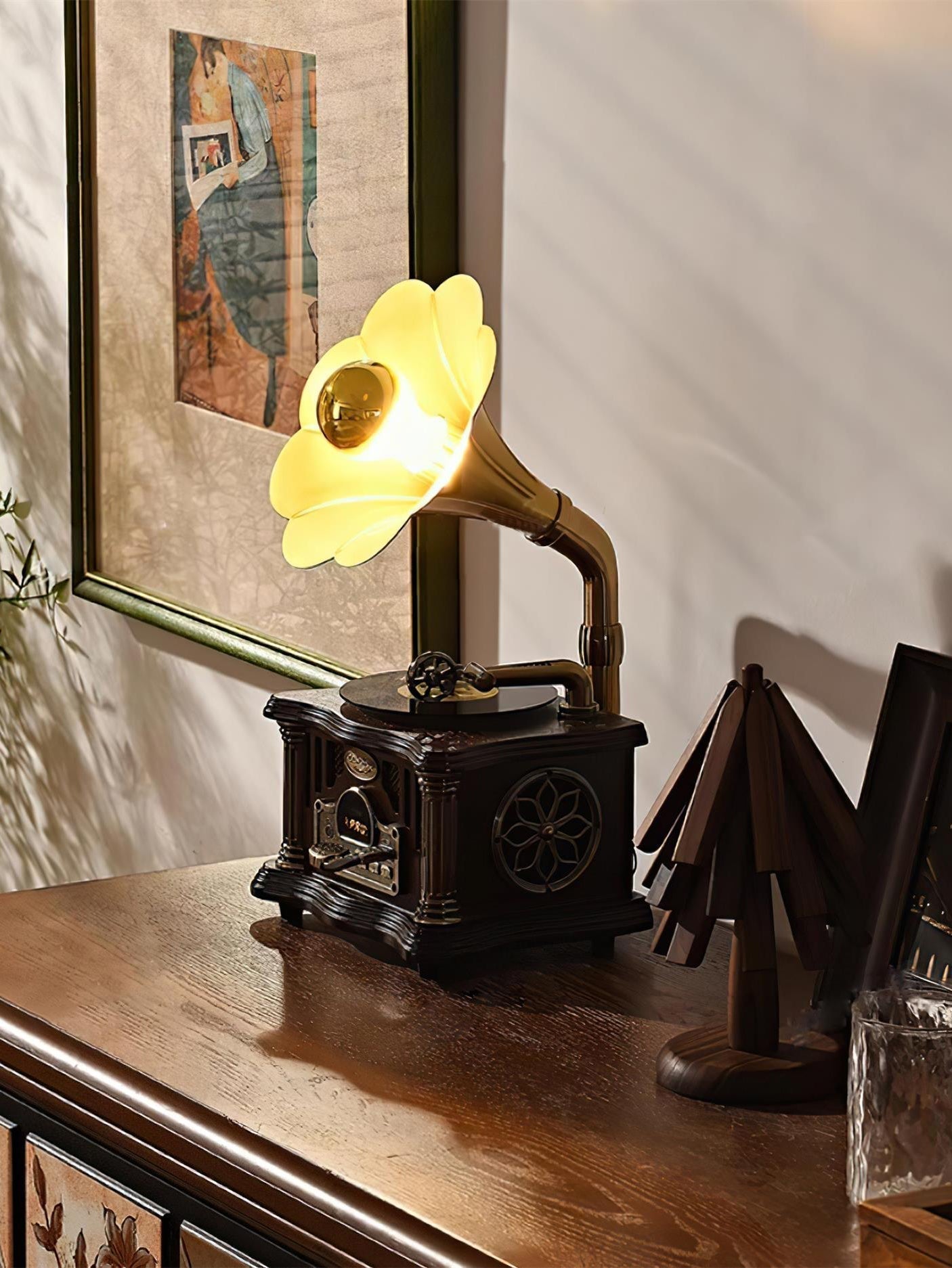 Phonograph Table Lamp - Lamp Copper