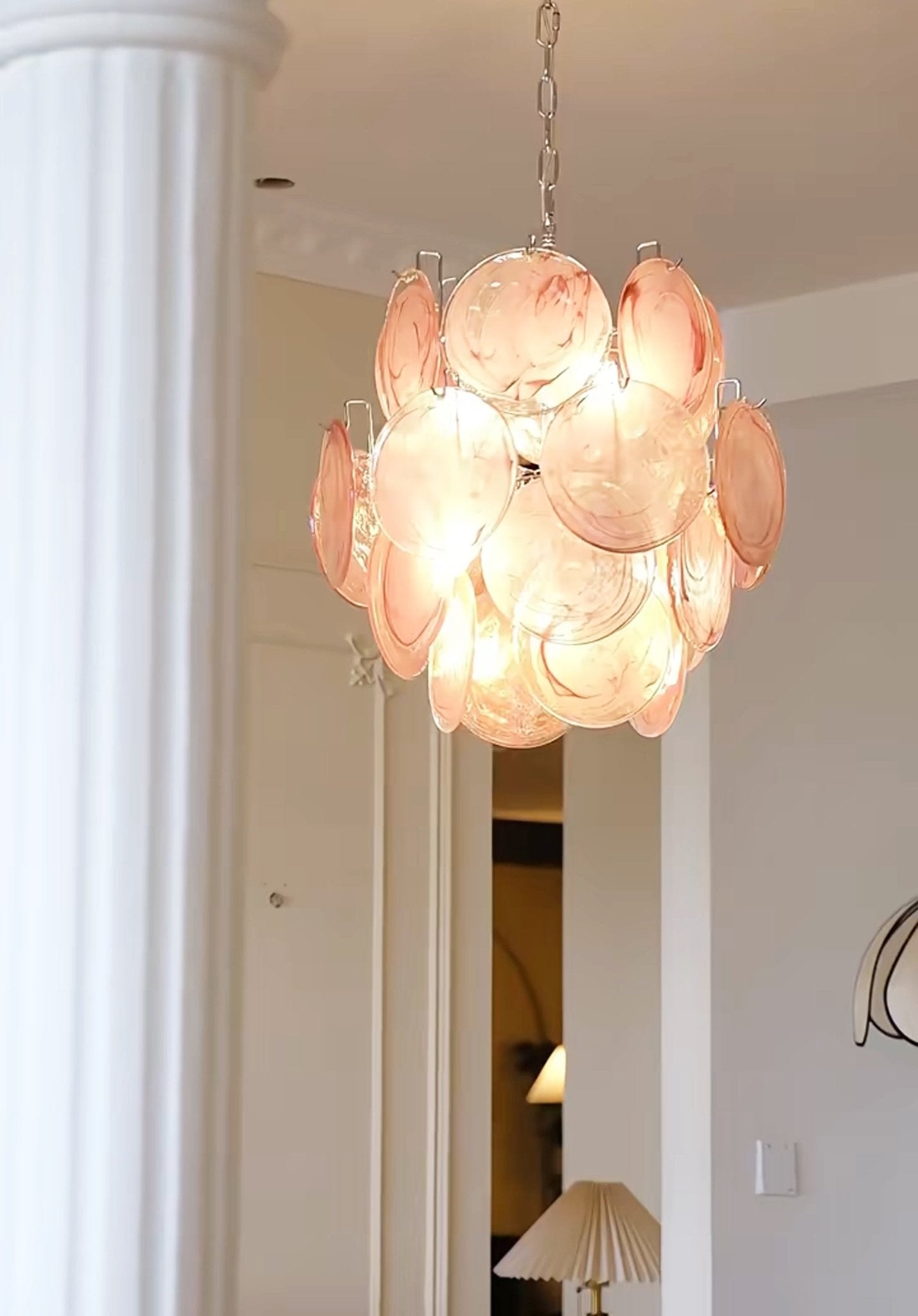 Aurora Chandelier Pink Murano Glass Disc Vintage Charm - Neutralighting