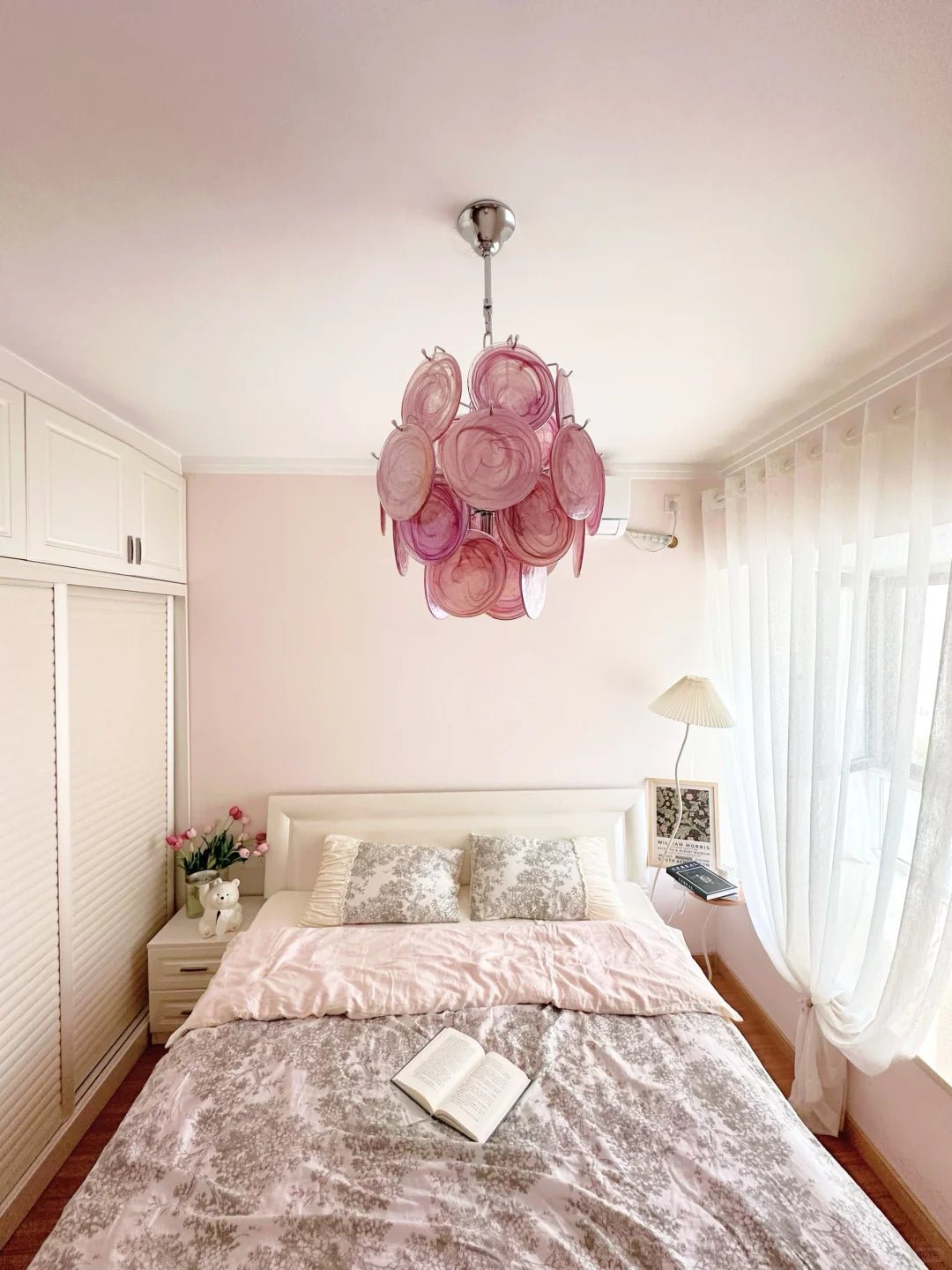 Aurora Chandelier Pink Murano Glass Disc Vintage Charm - Neutralighting