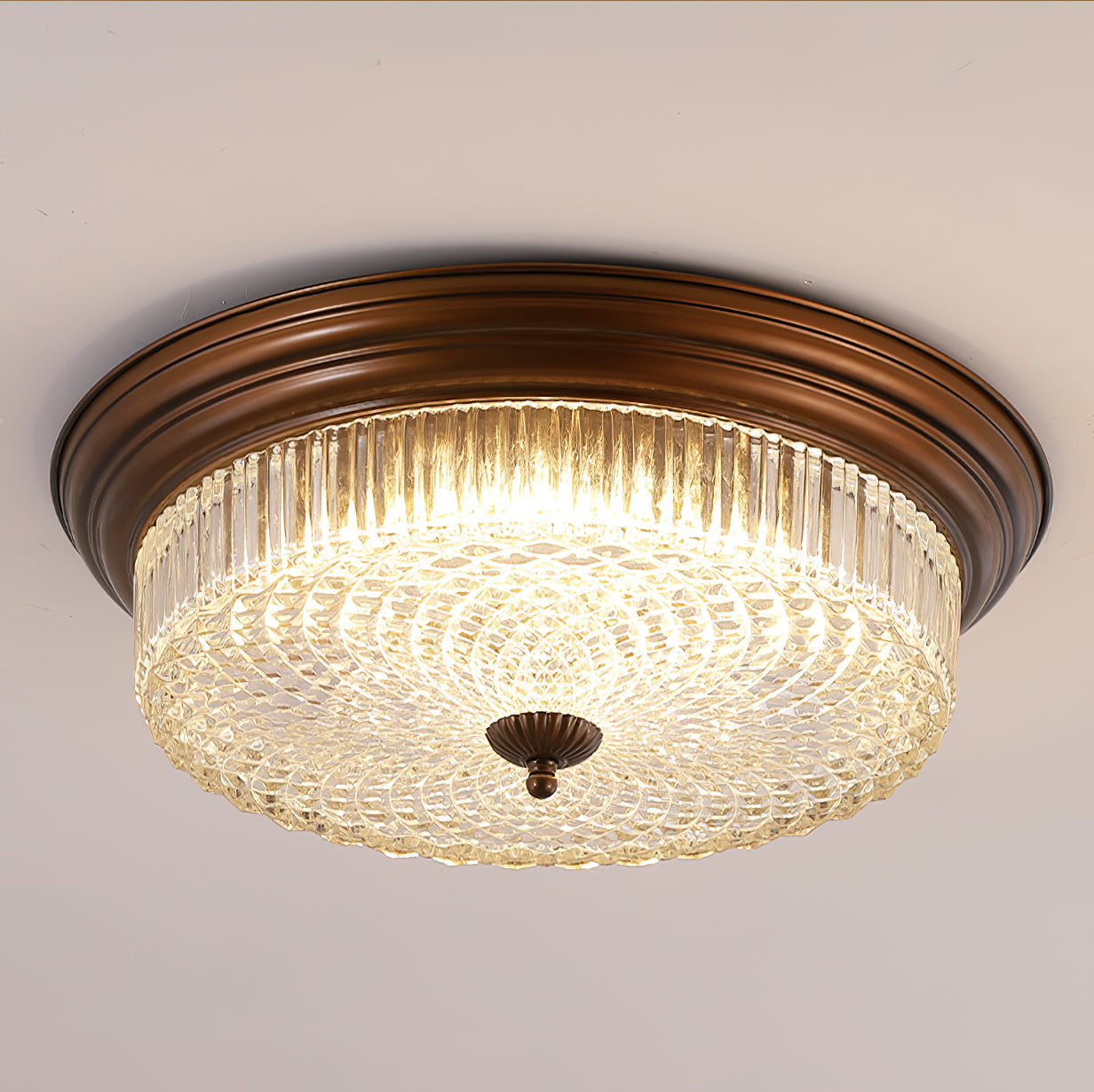 Ulcarir Modern Minimalist Retro Metal Glass Flush Ceiling Lamp - Lamp Copper