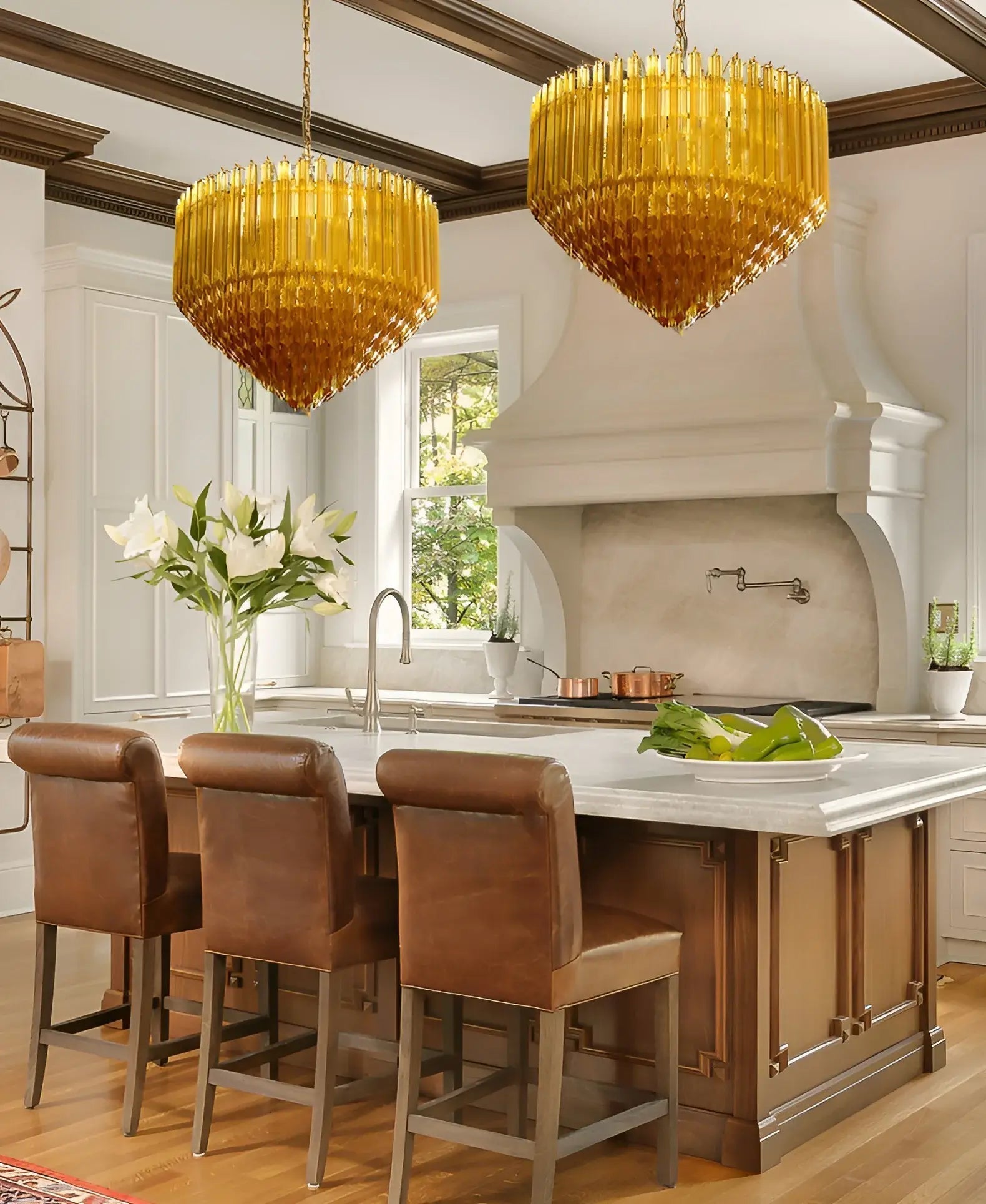 Aurora Chandelier Amber Murano Glass Prism Grand Art - Neutralighting