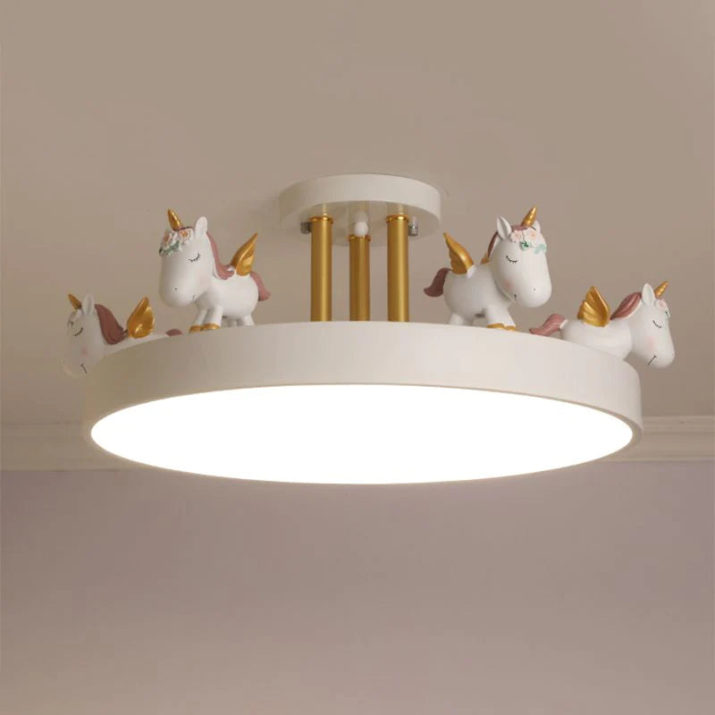 Arisha Moderno Tondo Unicorno Semi Plafoniere Acrilico/Legno Bianco/Rosa/Blu Sala Studio