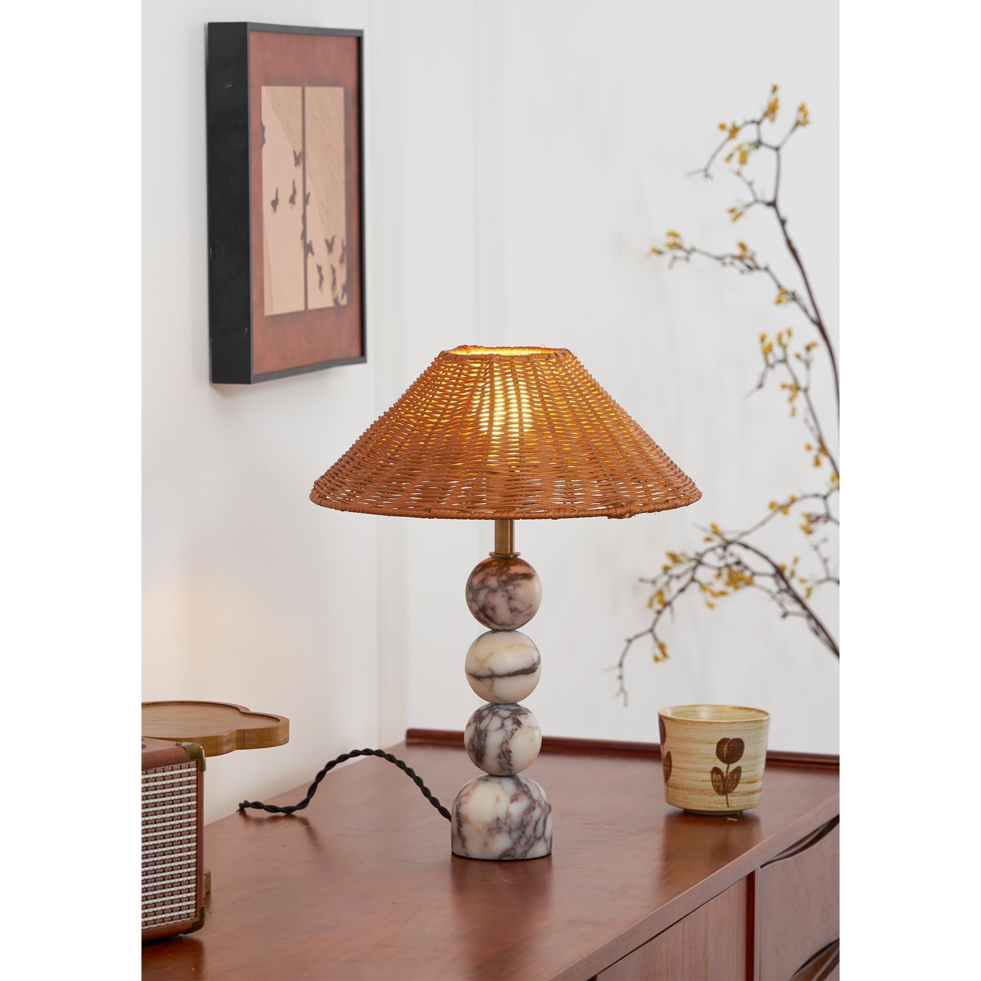 Rattan Marble Table Lamp - Lamp Copper