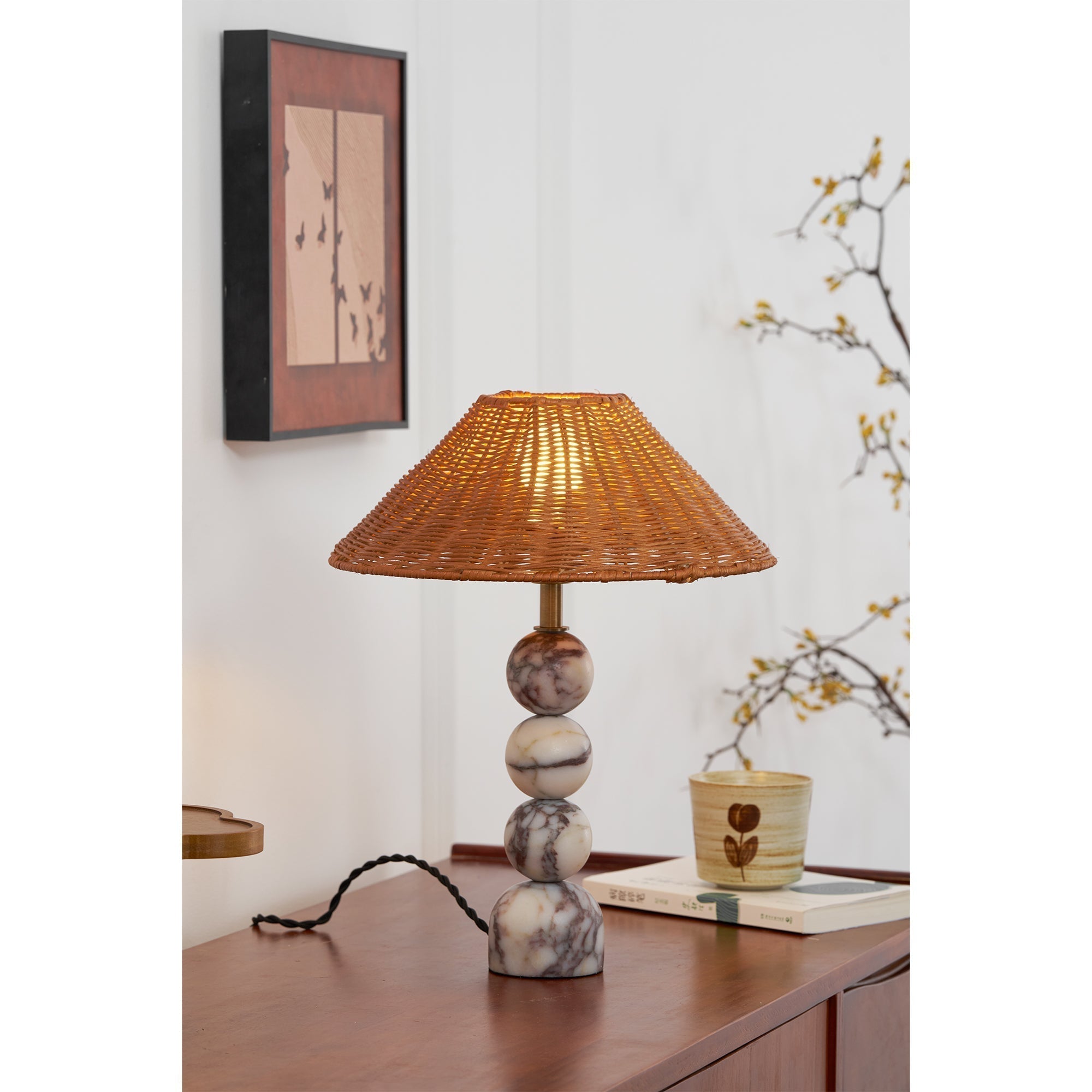 Rattan Marble Table Lamp - Lamp Copper