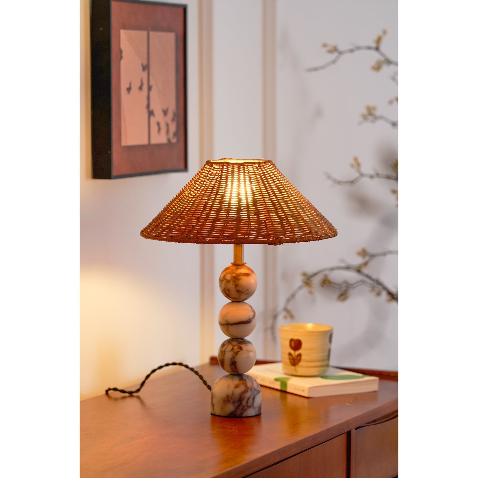 Rattan Marble Table Lamp - Lamp Copper