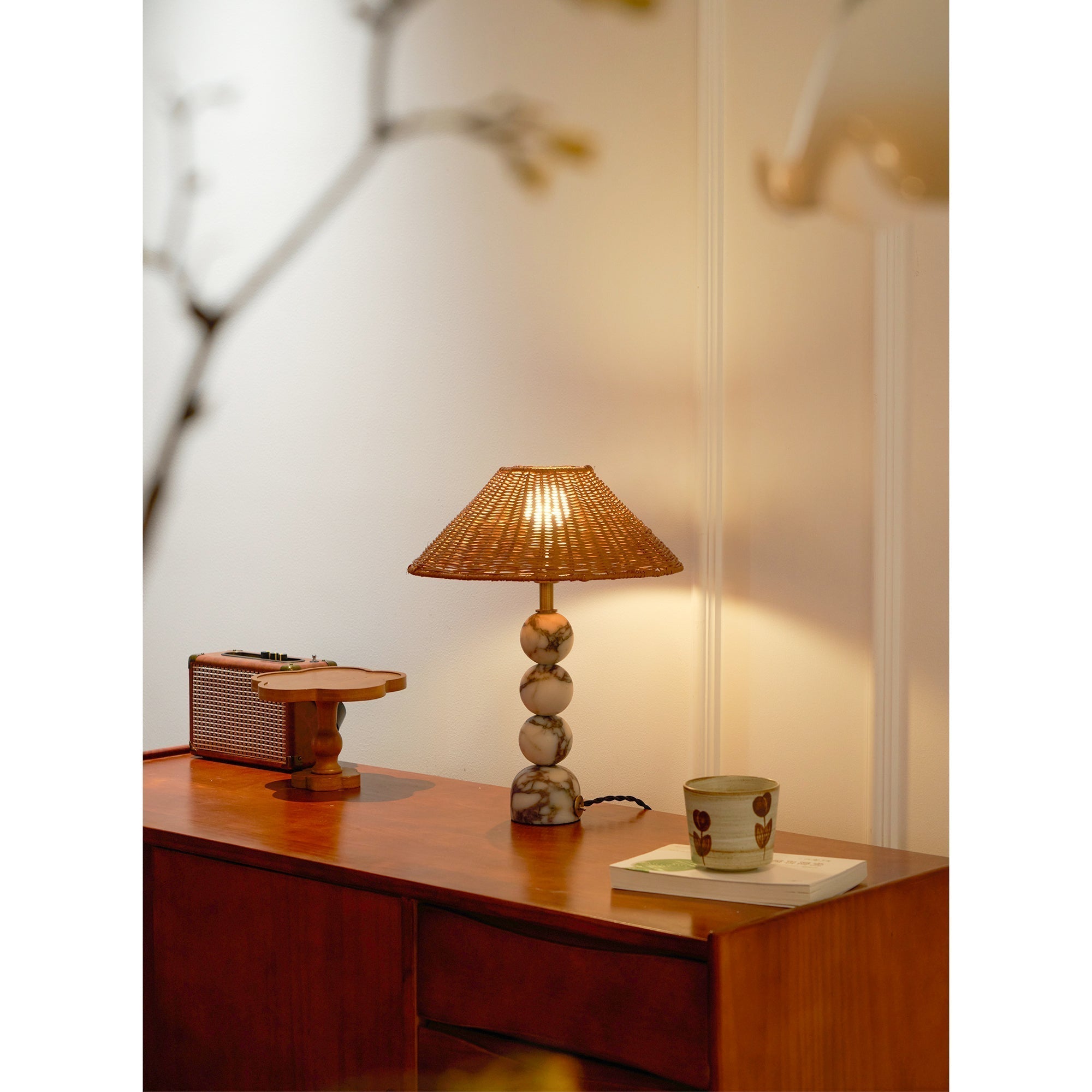 Rattan Marble Table Lamp - Lamp Copper