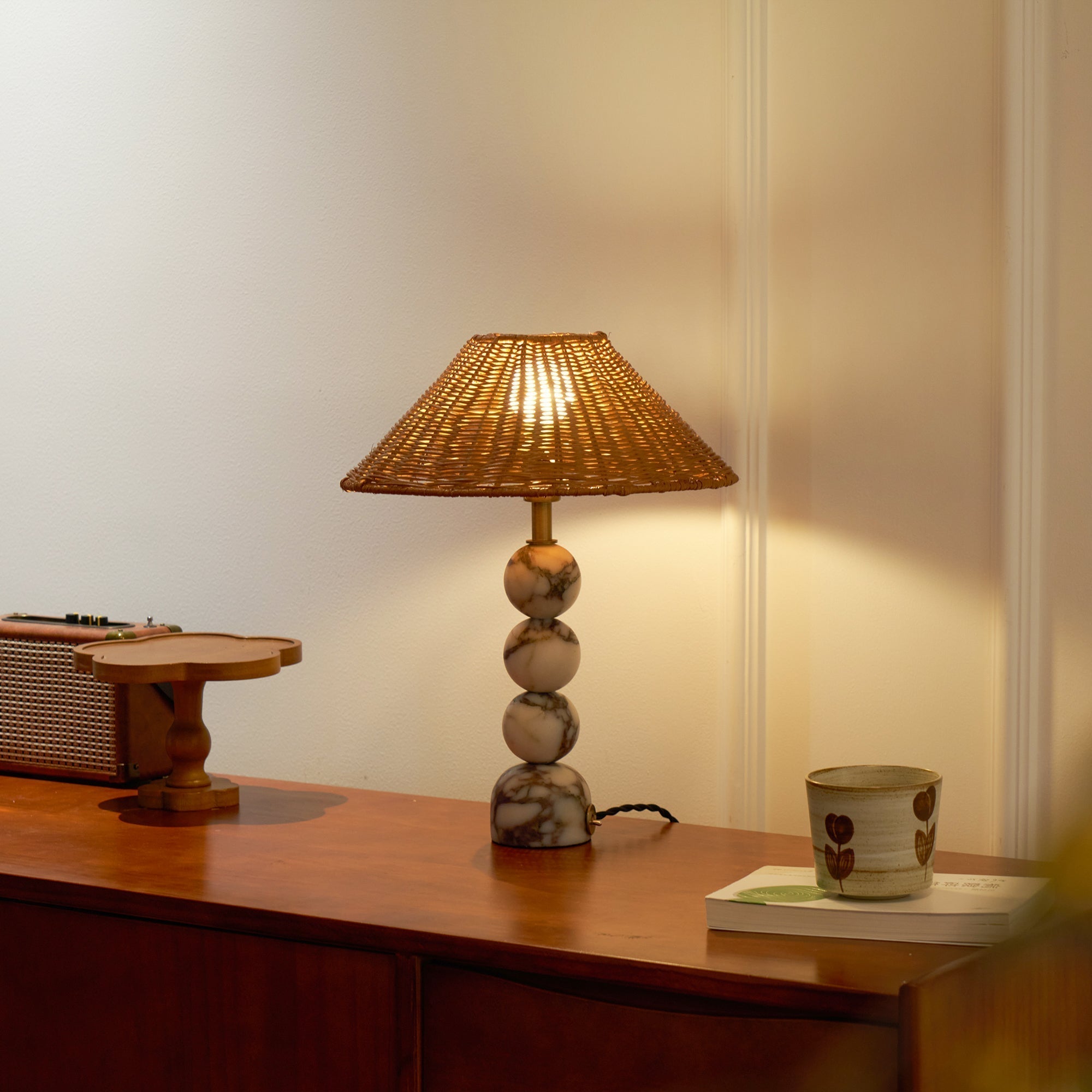 Rattan Marble Table Lamp - Lamp Copper