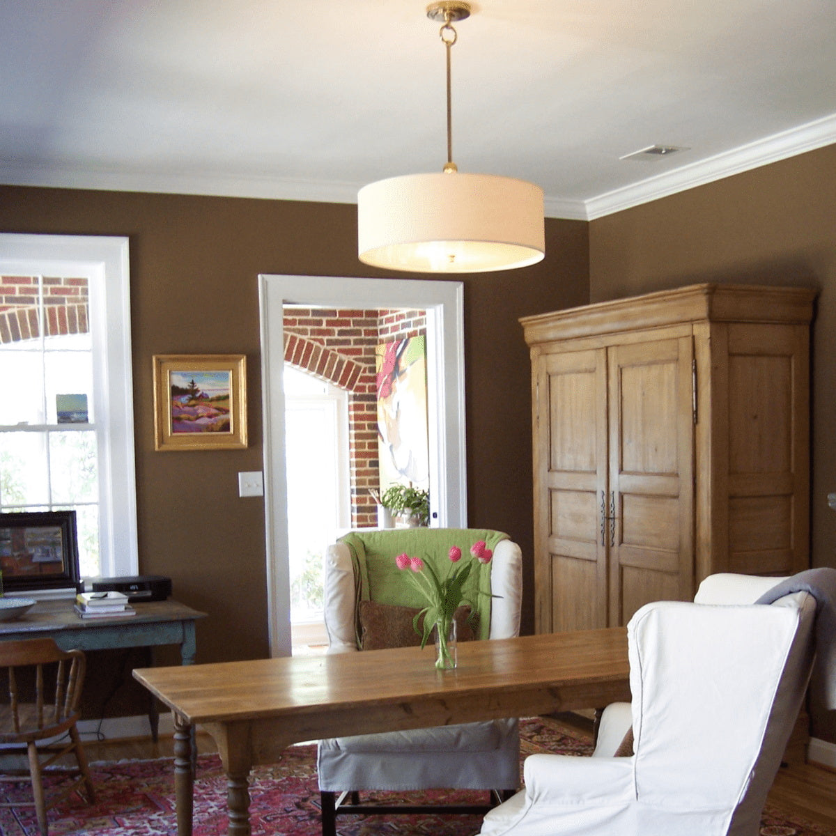 Olvynis Modern Minimalist Hanging Brass Fabric Pendant Lamp - Lamp Copper