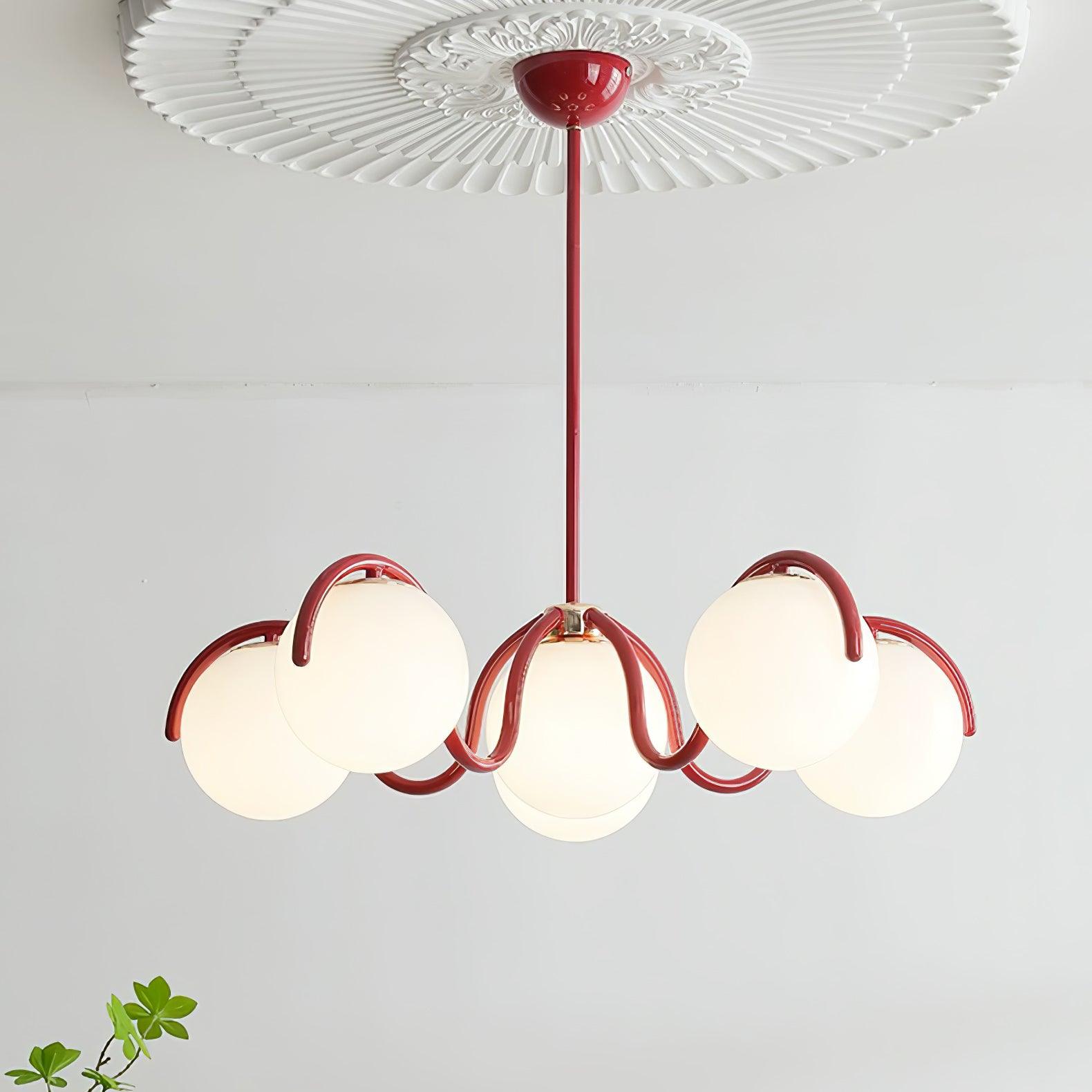 Aria Lampadario Lineare Curvo Rosso e Argento