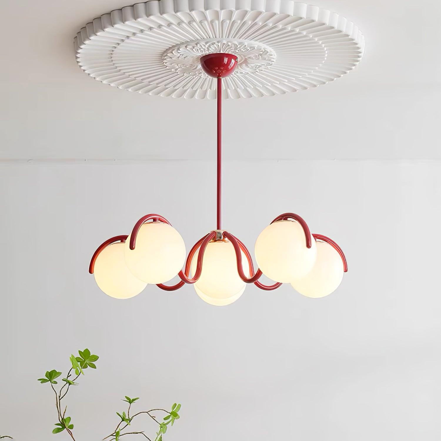 Aria Lampadario Lineare Curvo Rosso e Argento