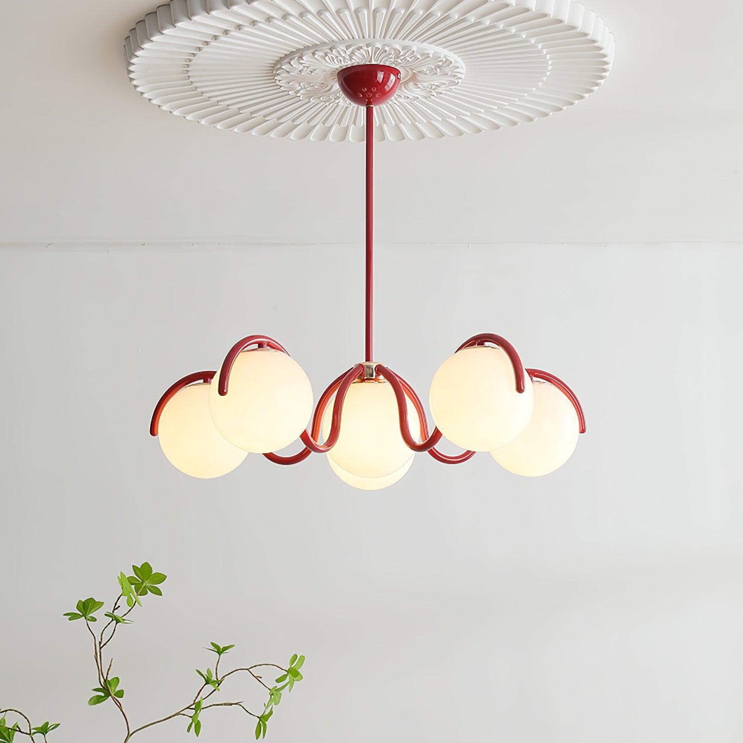 Aria Lampadario Lineare Curvo Rosso e Argento