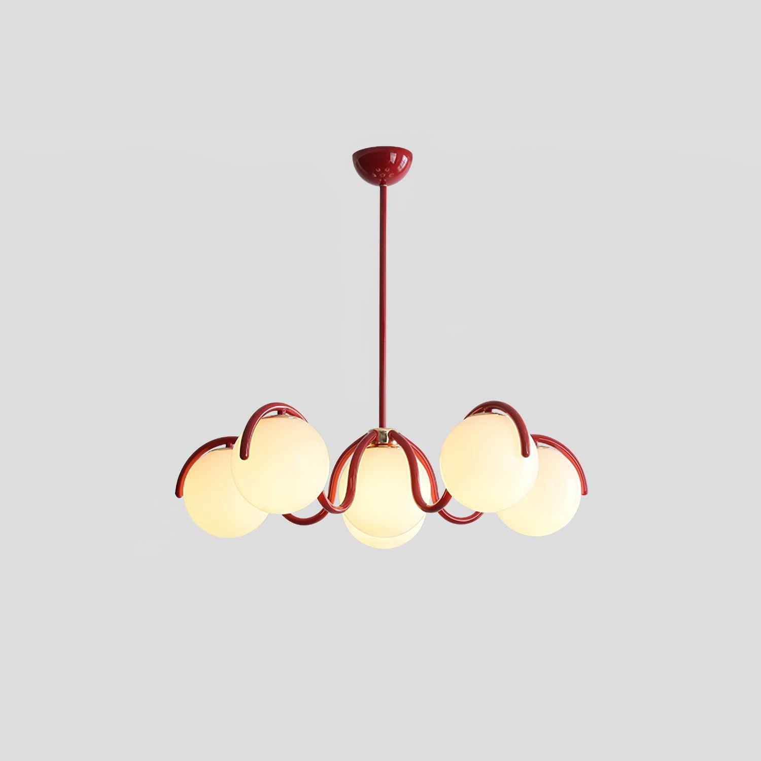 Aria Lampadario Lineare Curvo Rosso e Argento