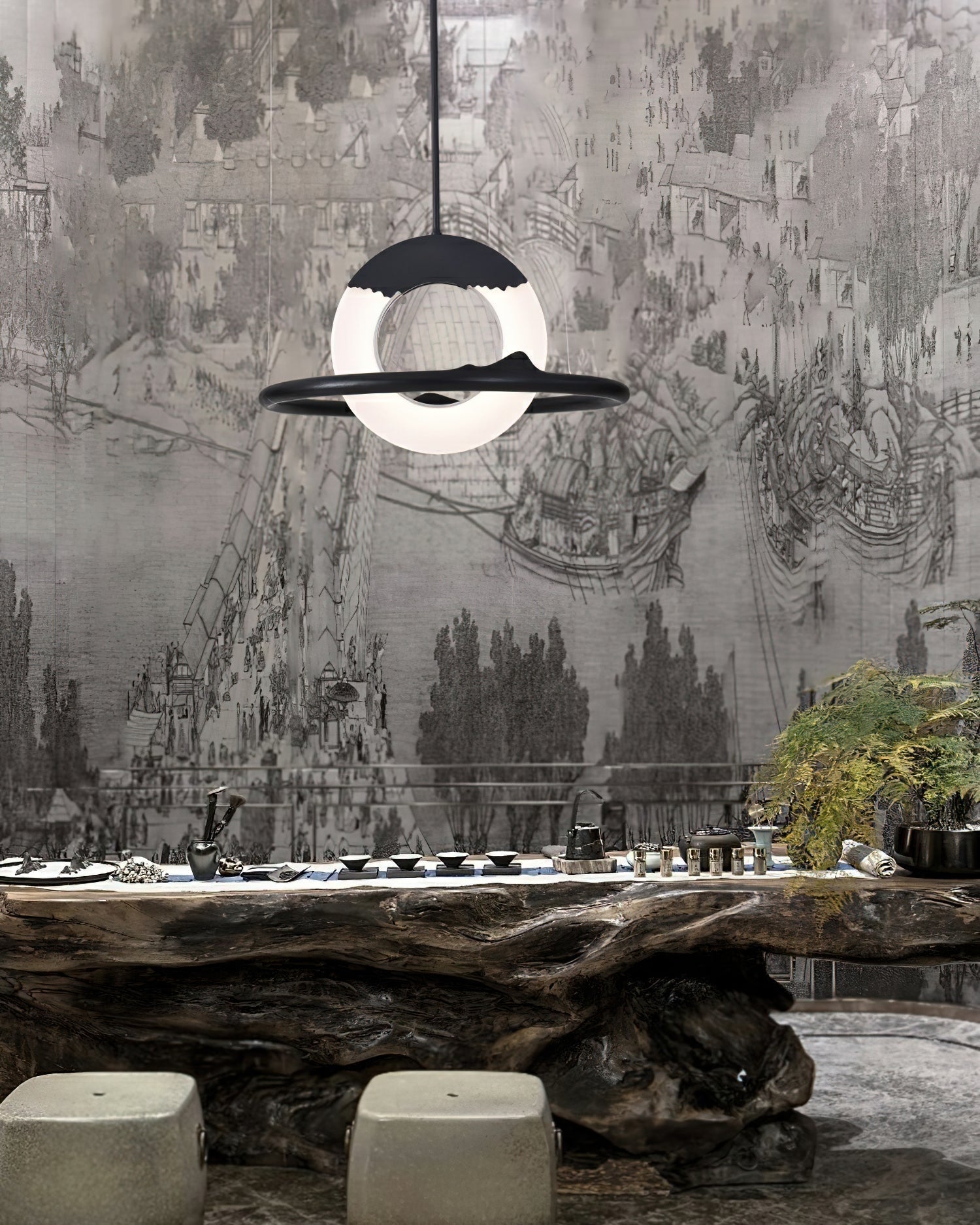 Mytalan Circular Acrylic Wood Pendant Light - Blowlighting