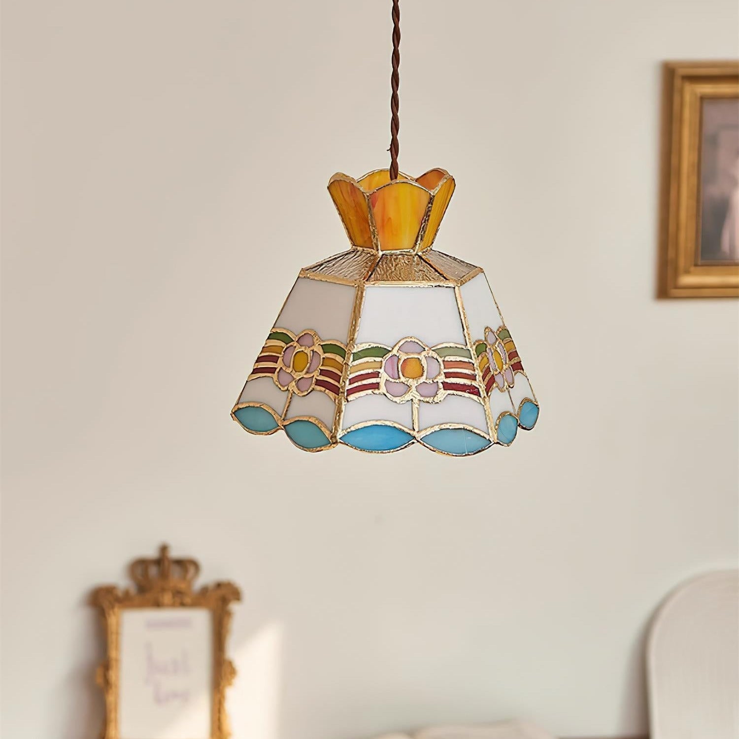 Tiffany Lampade a Sospensione Retrò in Vetro Floreale