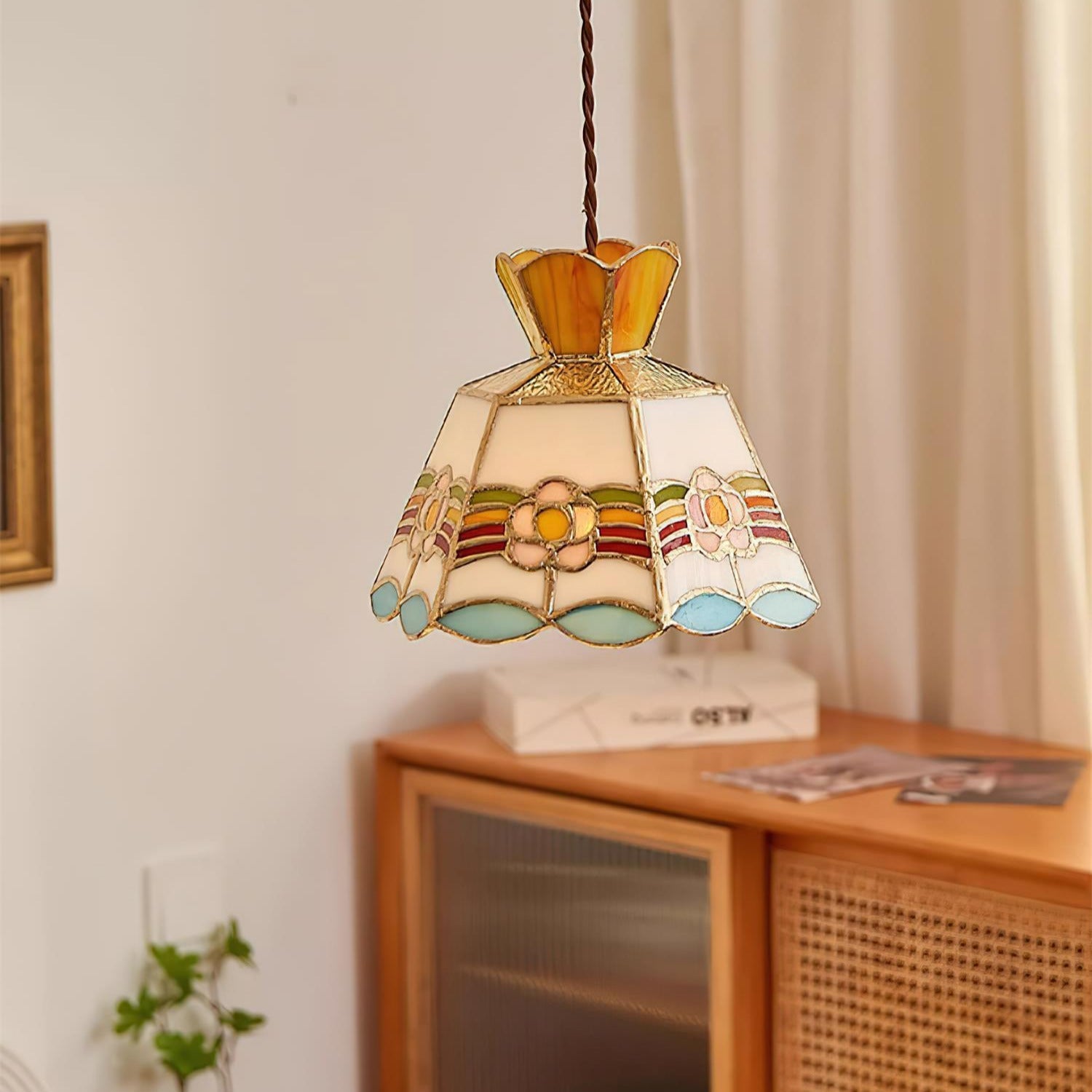 Tiffany Lampade a Sospensione Retrò in Vetro Floreale