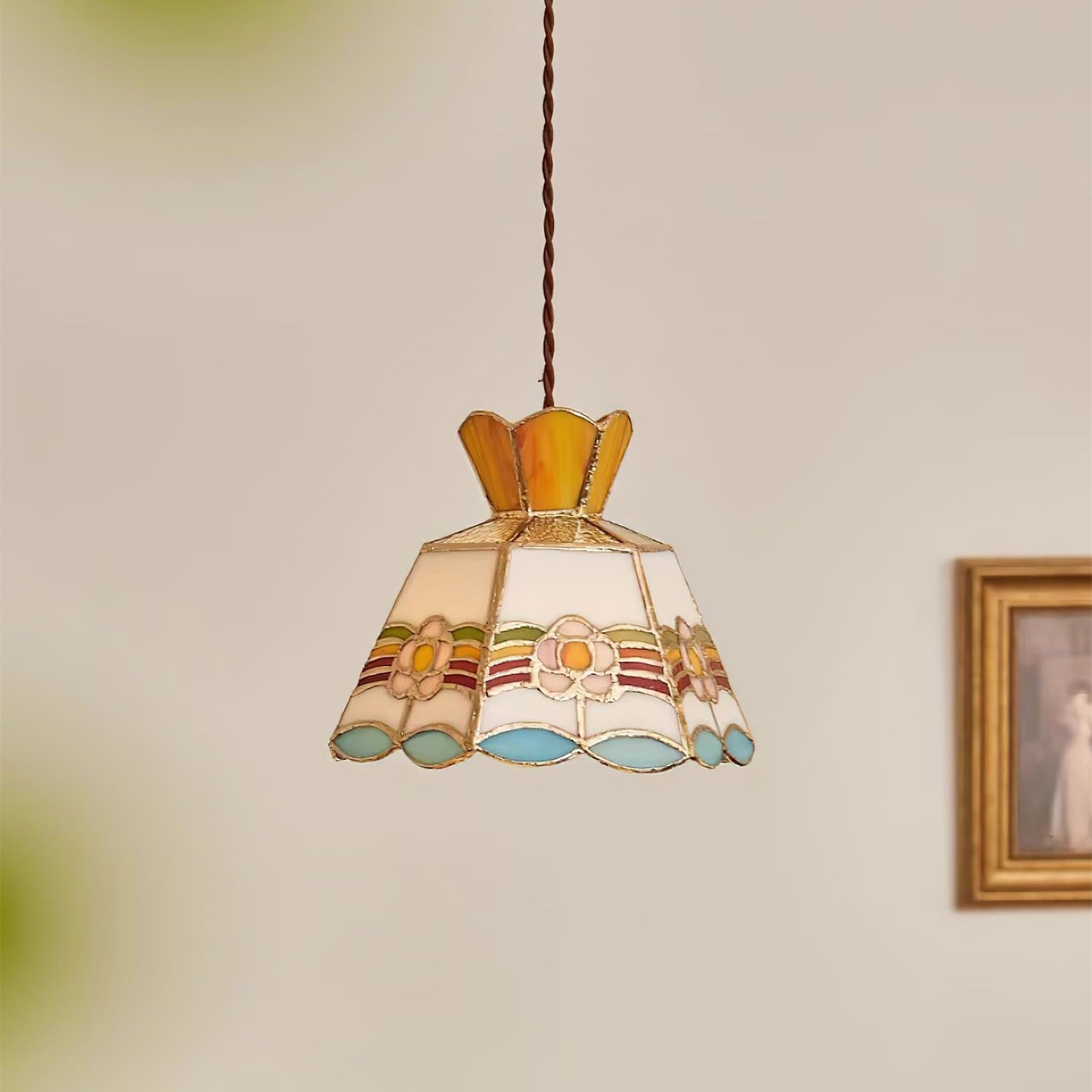 Tiffany Lampade a Sospensione Retrò in Vetro Floreale