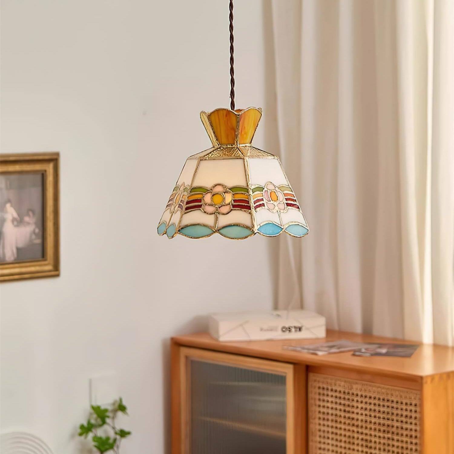 Tiffany Lampade a Sospensione Retrò in Vetro Floreale