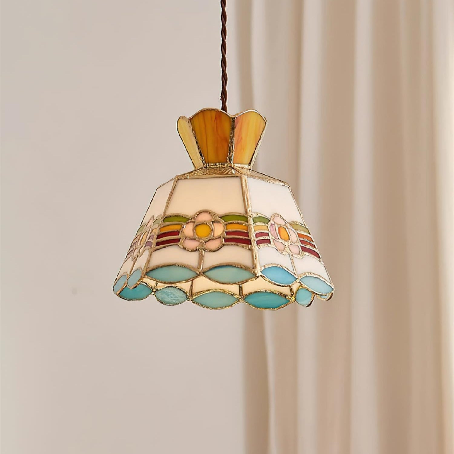 Tiffany Lampade a Sospensione Retrò in Vetro Floreale