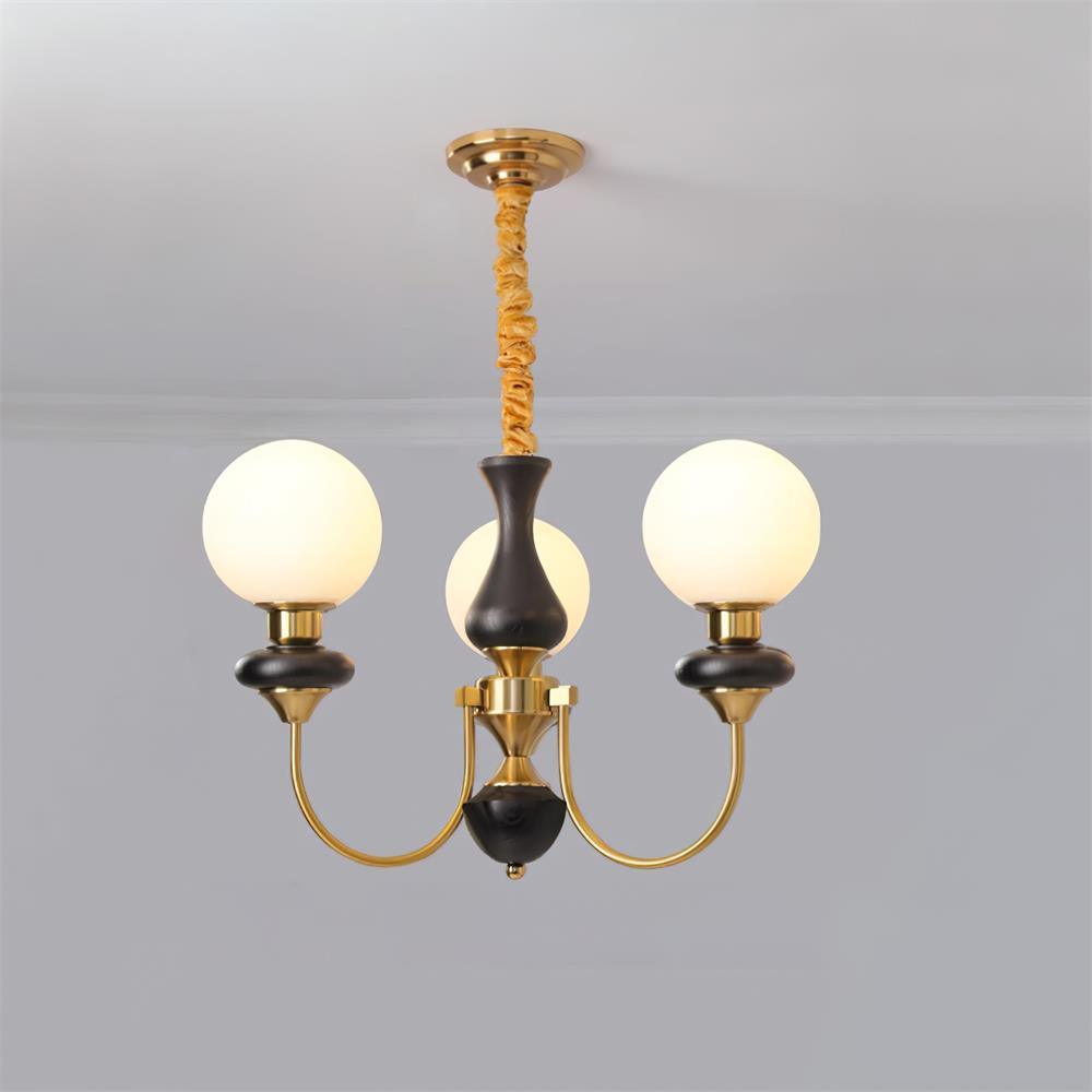 Chandelier Brass Curved Arms Walnut Vintage - Letslighting