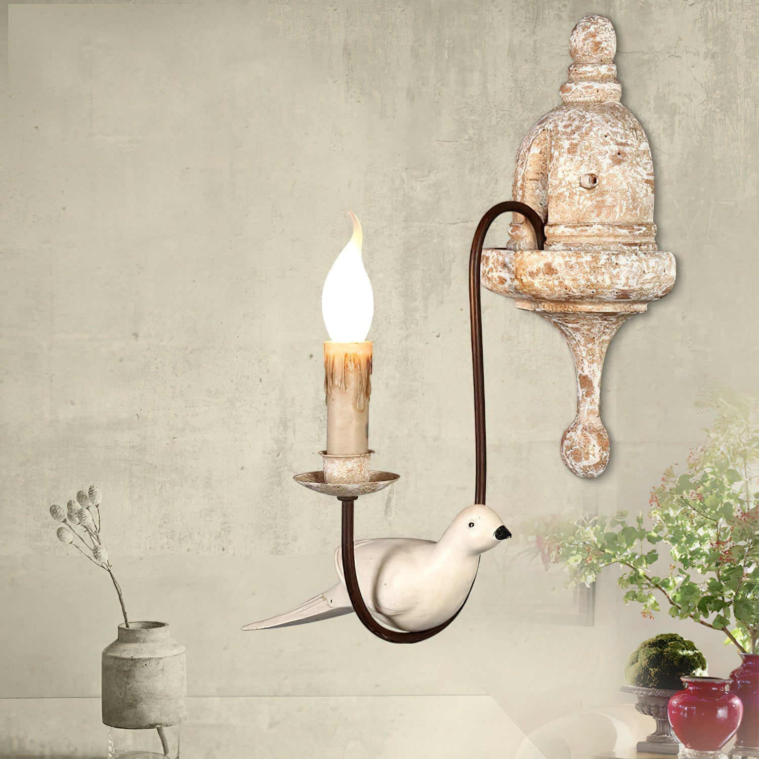 Syraean Vintage Retro Bird Metal Wooden Wall Lamp - Lamp Copper