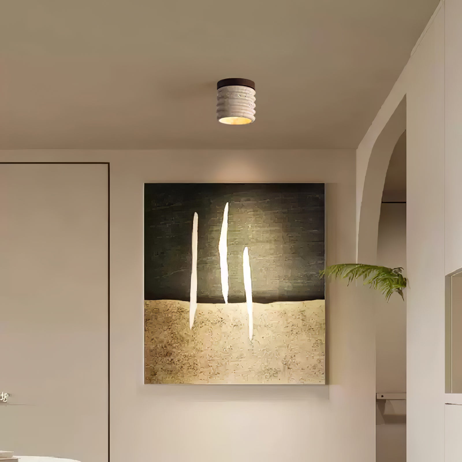 Vomaran Fluted Cylinder Travertine Ceiling Light - Letslighting