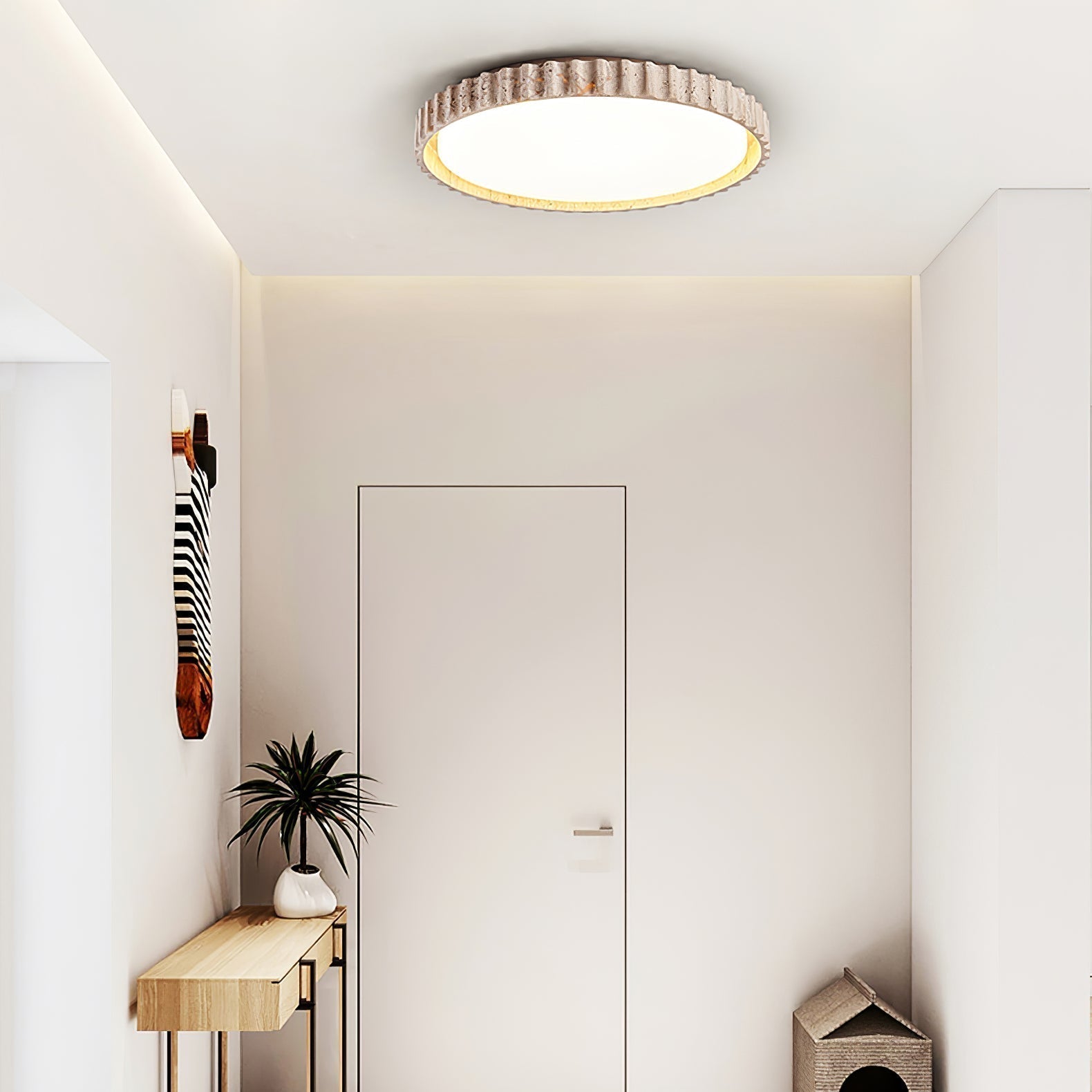 Ornorus Fluted Ring Travertine Ceiling Light - Neutralighting