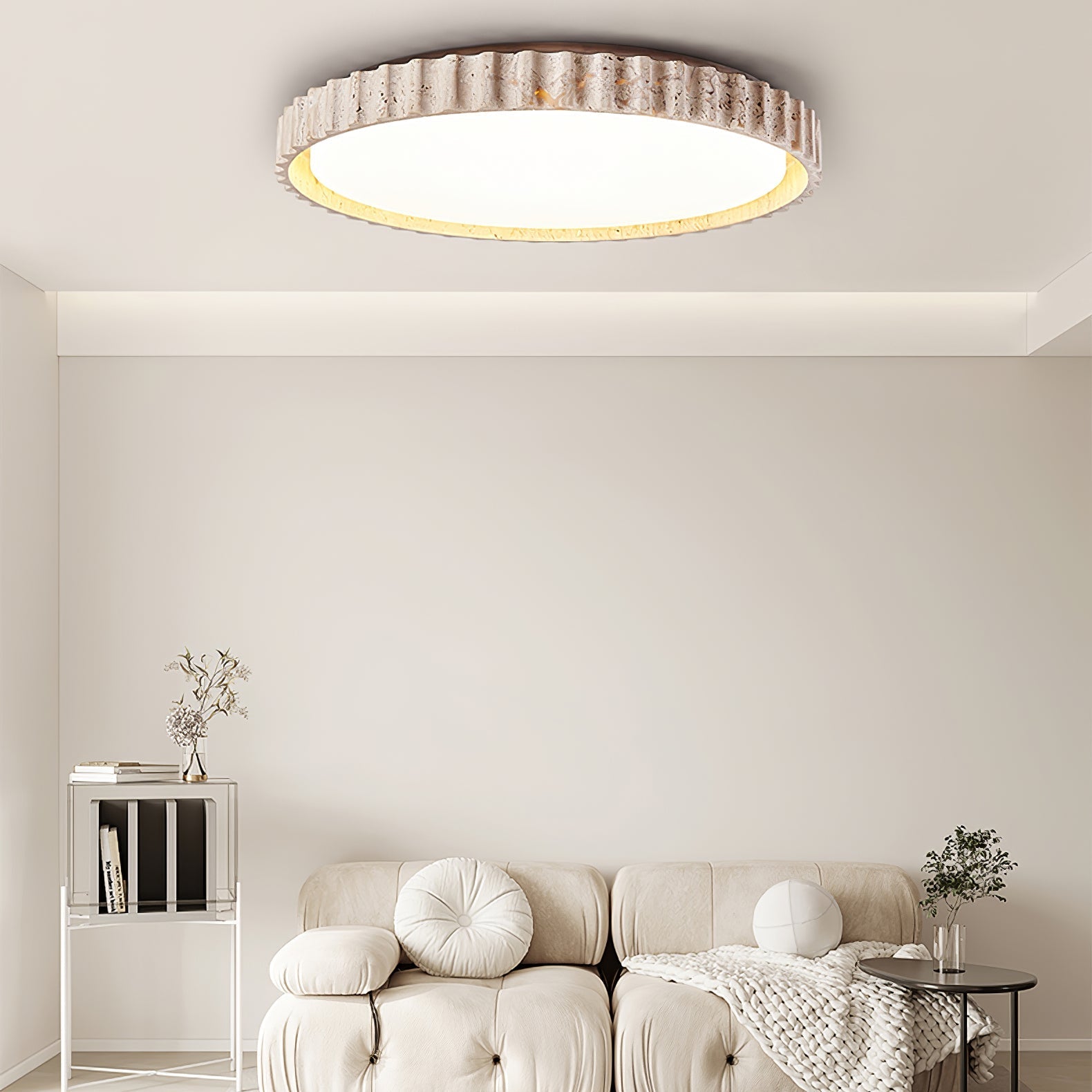 Ornorus Fluted Ring Travertine Ceiling Light - Neutralighting