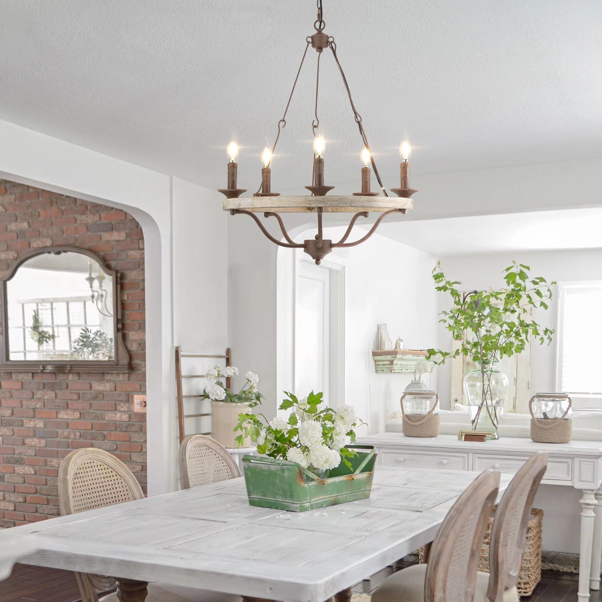 Rosalind Vintage Industrial Wheeler Wooden Metal Chandelier - Lamp Copper