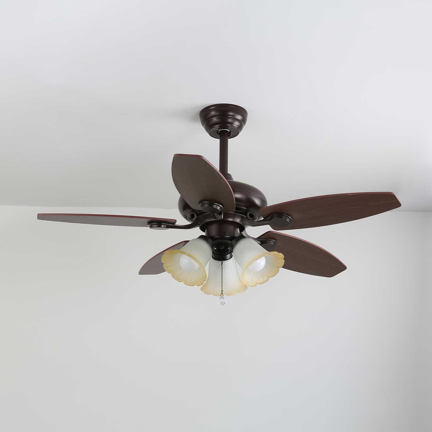 Ventilatore da Soffitto con Luce Florence Vintage in Legno e Vetro
