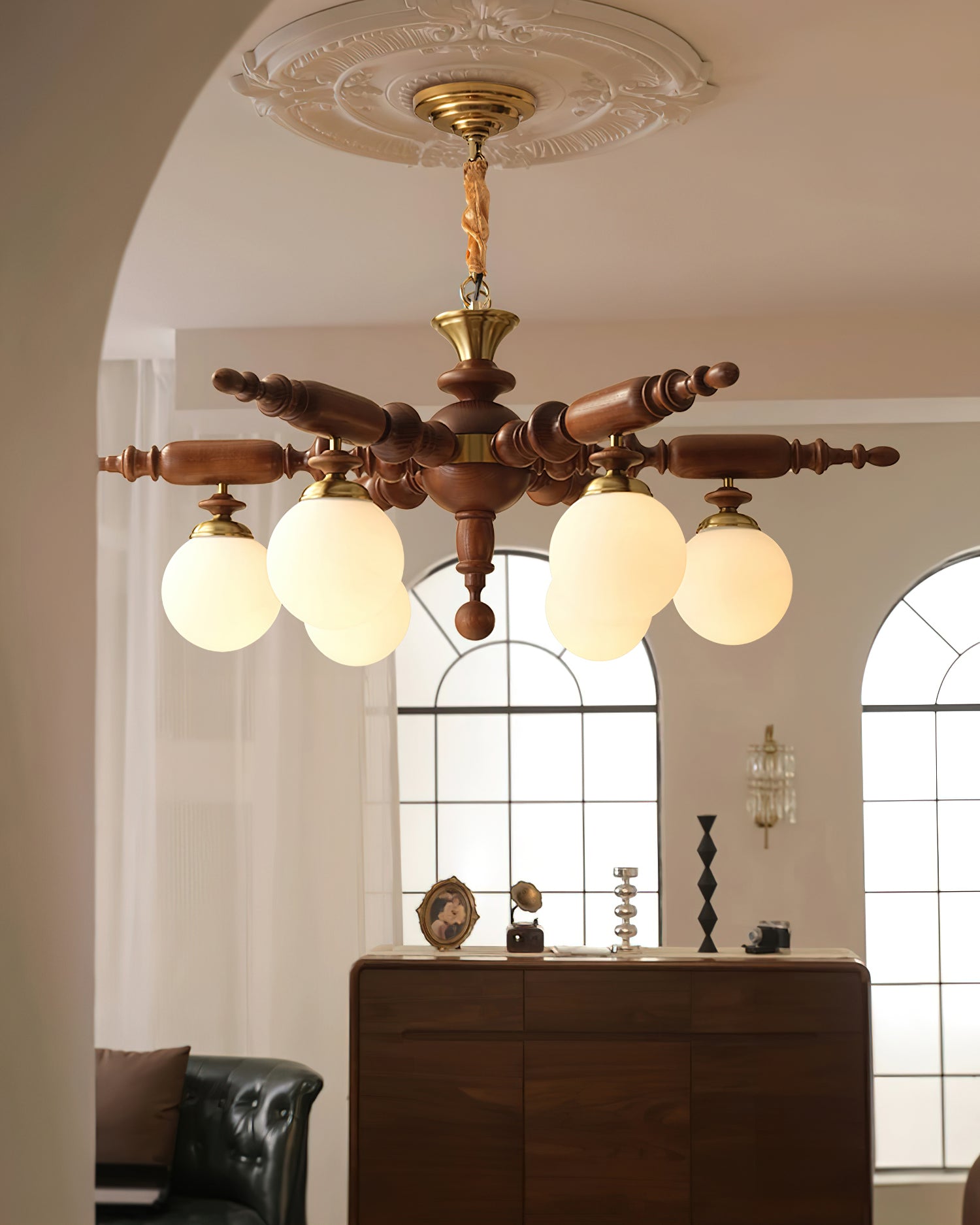 Olvenir Rustic Wood Glass Chandelier - Blowlighting