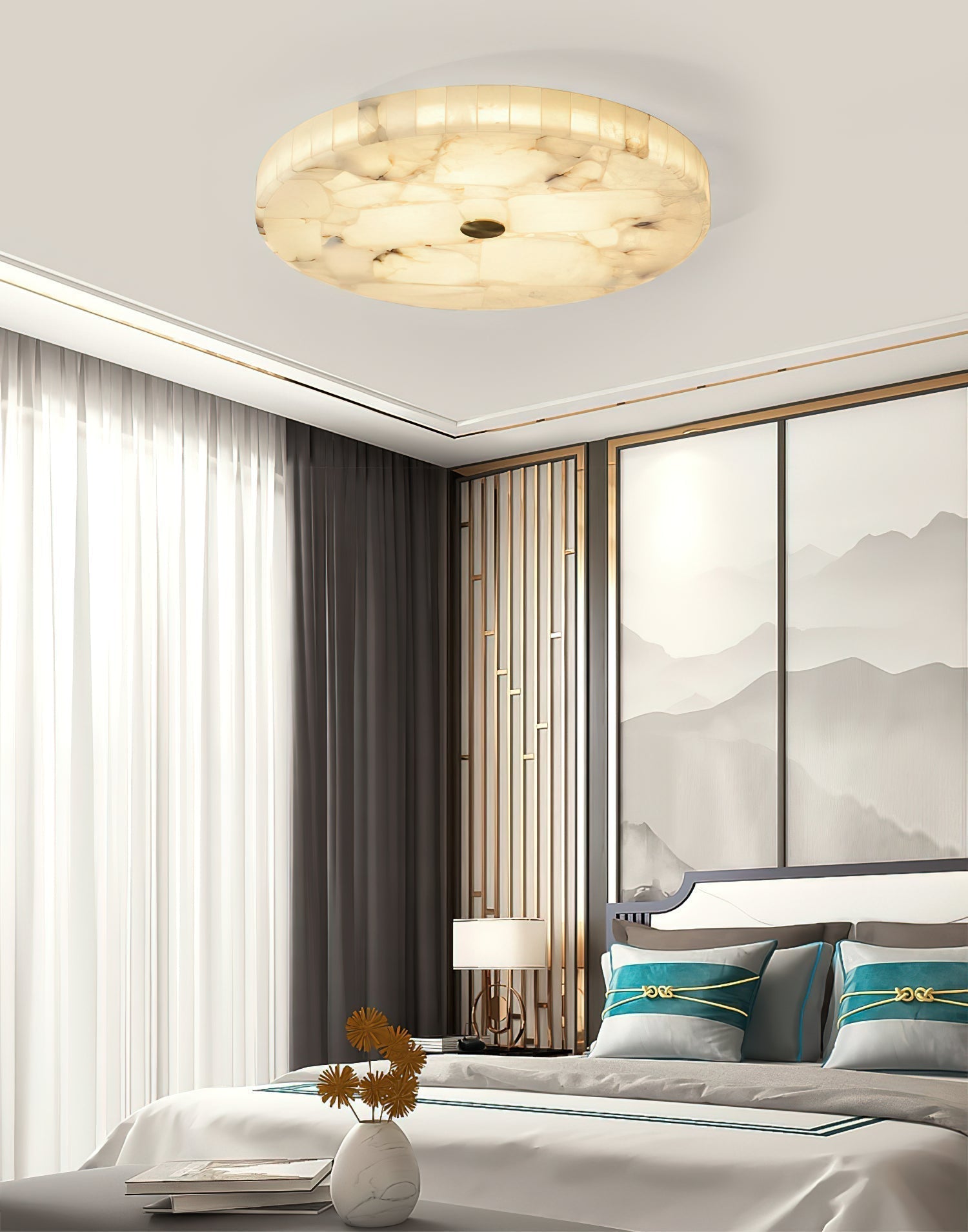 Vosilis Modern Minimalist Round Alabaster Ceiling Lamp - Lamp Copper