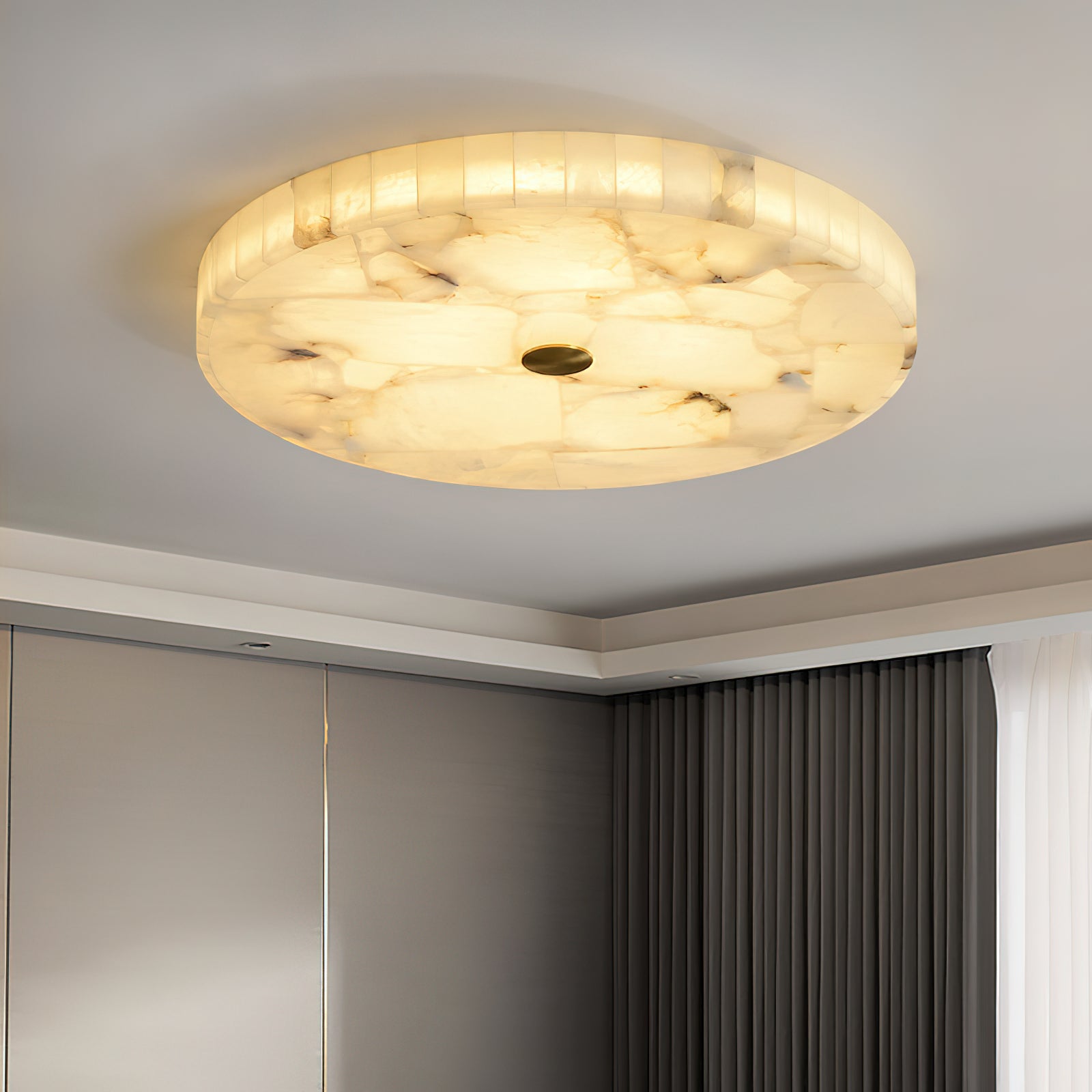 Vosilis Modern Minimalist Round Alabaster Ceiling Lamp - Lamp Copper