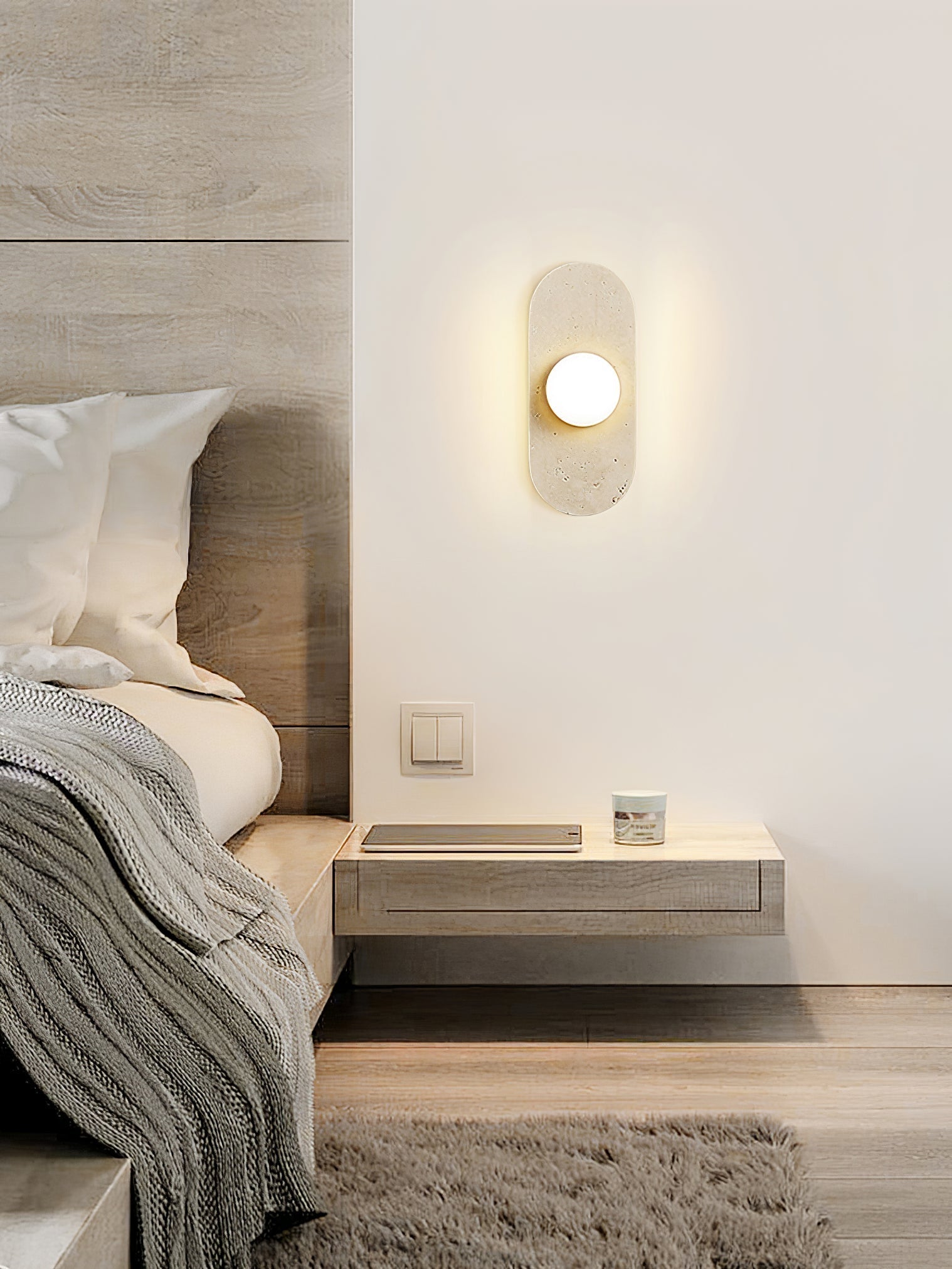 Zasoliel Minimalist Travertine Wall Light - Neutralighting