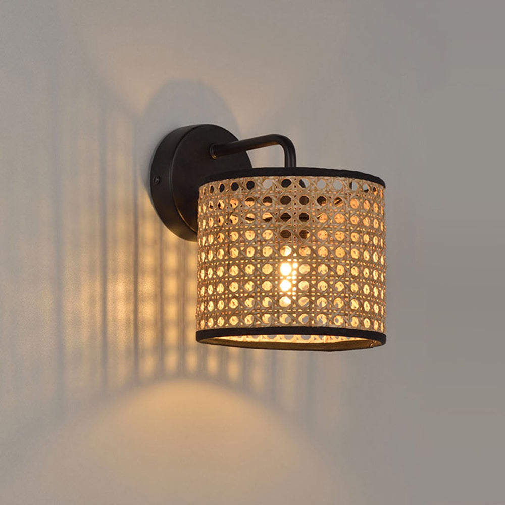 Ritta Minimalismo LED Piccolo Applique Cilindrica Rattan Metallo Marrone Rustica Soggiorno/Camera da Letto